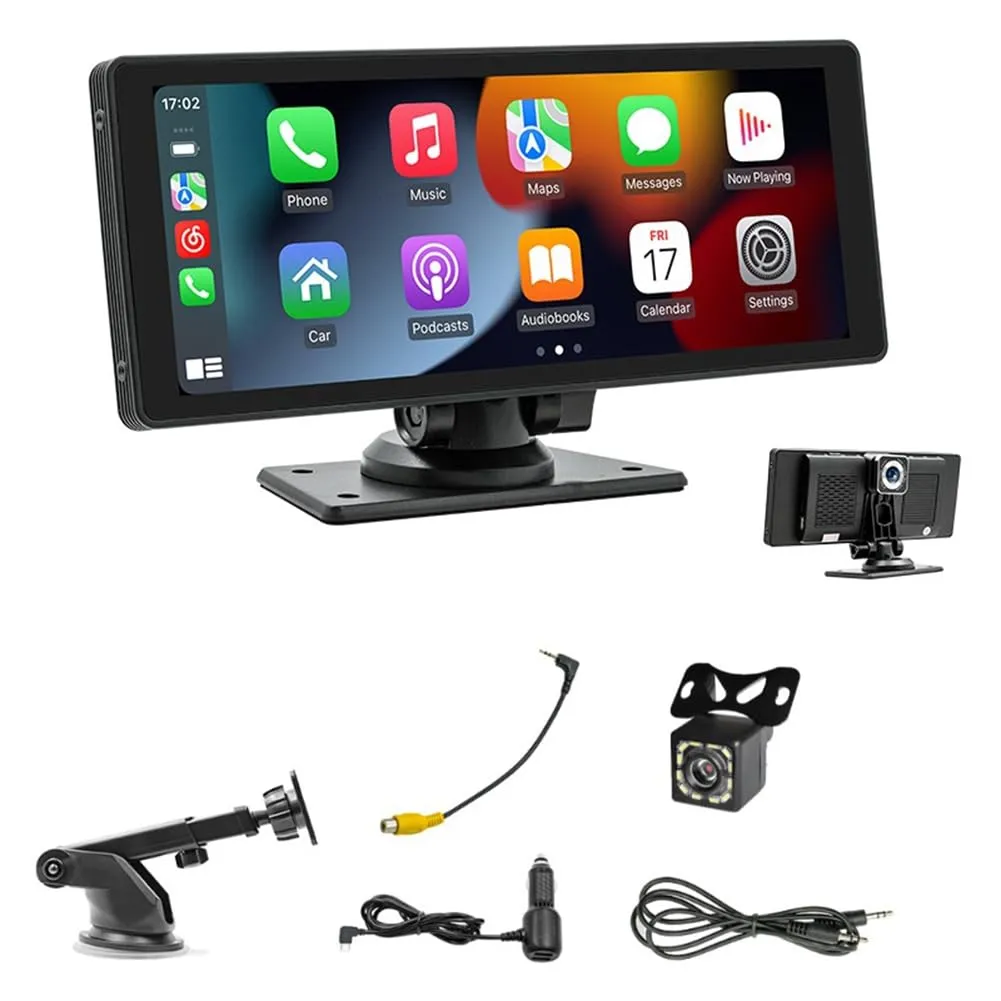 Aboiled Autoradio Carplay portatile fili con dashcam, schermo IPS HD 10,26, Android Auto, Telecamera retromarcia 1080P, Ricambi Bluetooth