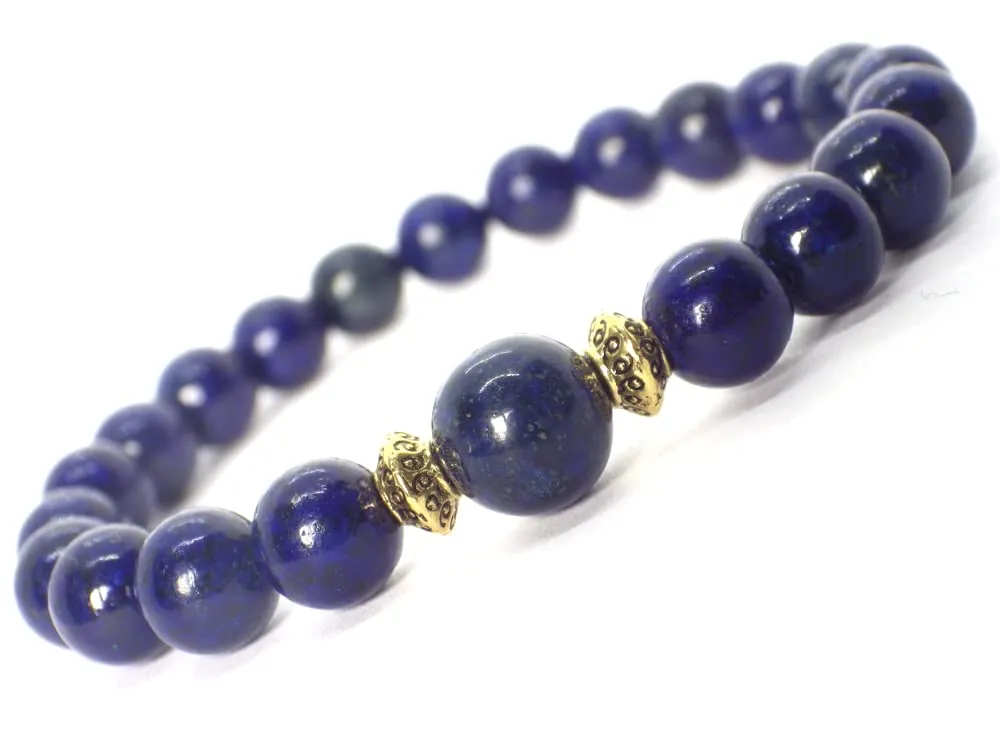 Bracciale vintage da donna in metallo oro e Lapislazzuli blu