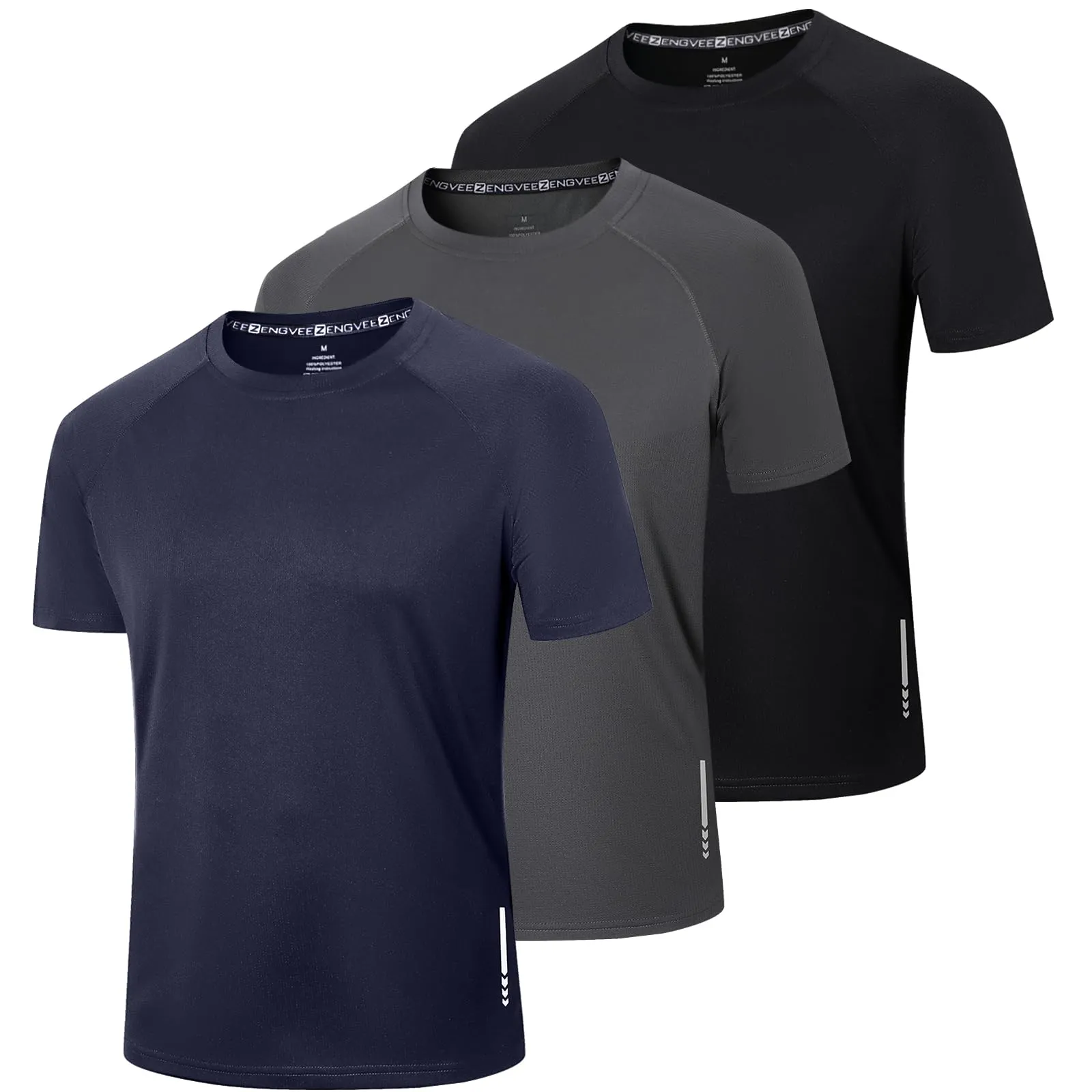 ZENGVEE 3 Pezzi Maglietta Uomo Manica Corta Asciugatura Rapida Sportiva Traspirante Palestra Running Trekking Fitness(0426-Black Grey Navy-S)