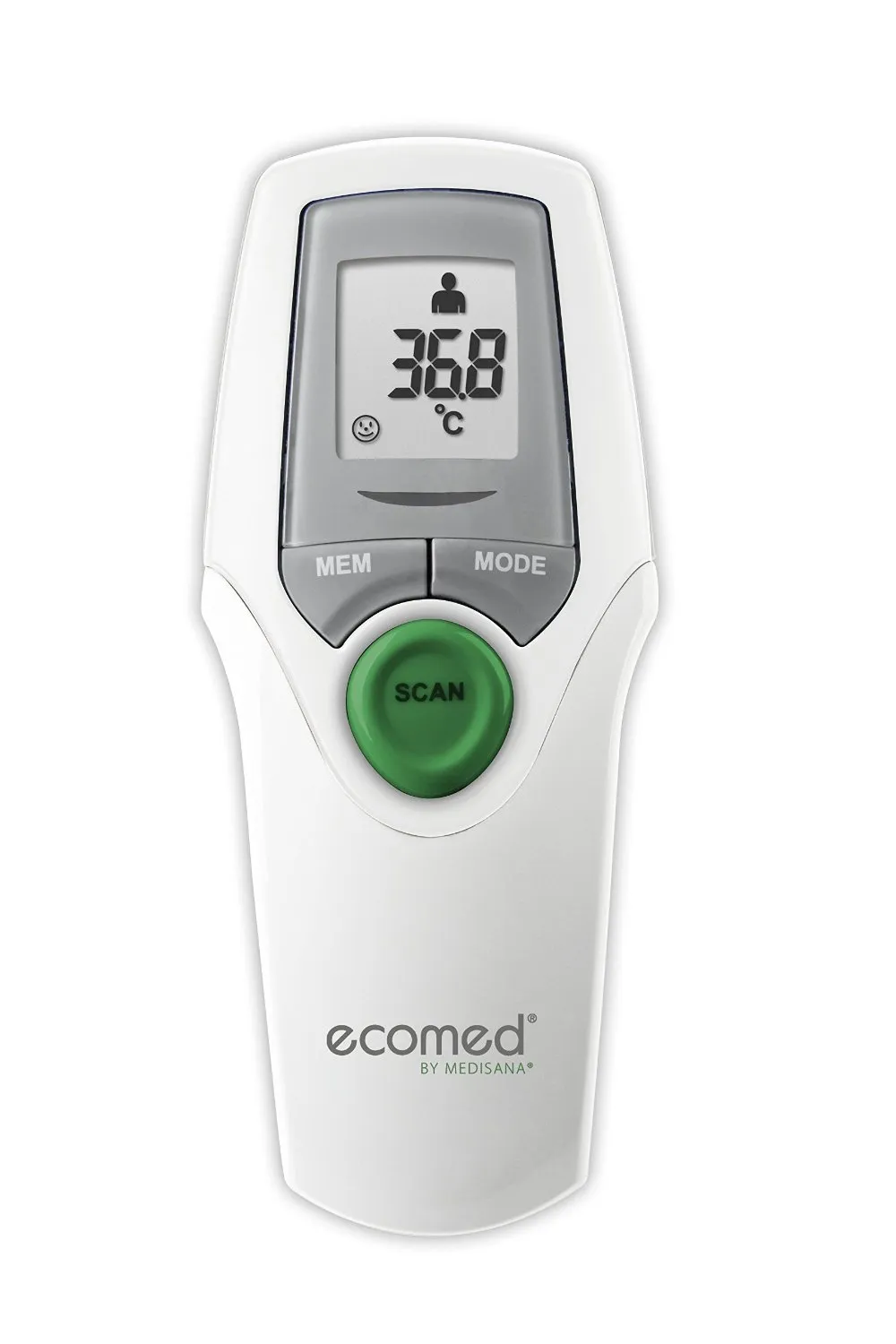 ecomed TM-65E Termometro clinico, Senza contatto, A infrarossi, Termometro preciso per la fronte, Per neonati, Bambini e adulti, Funzione di memoria inclusa, Temperatura ambiente
