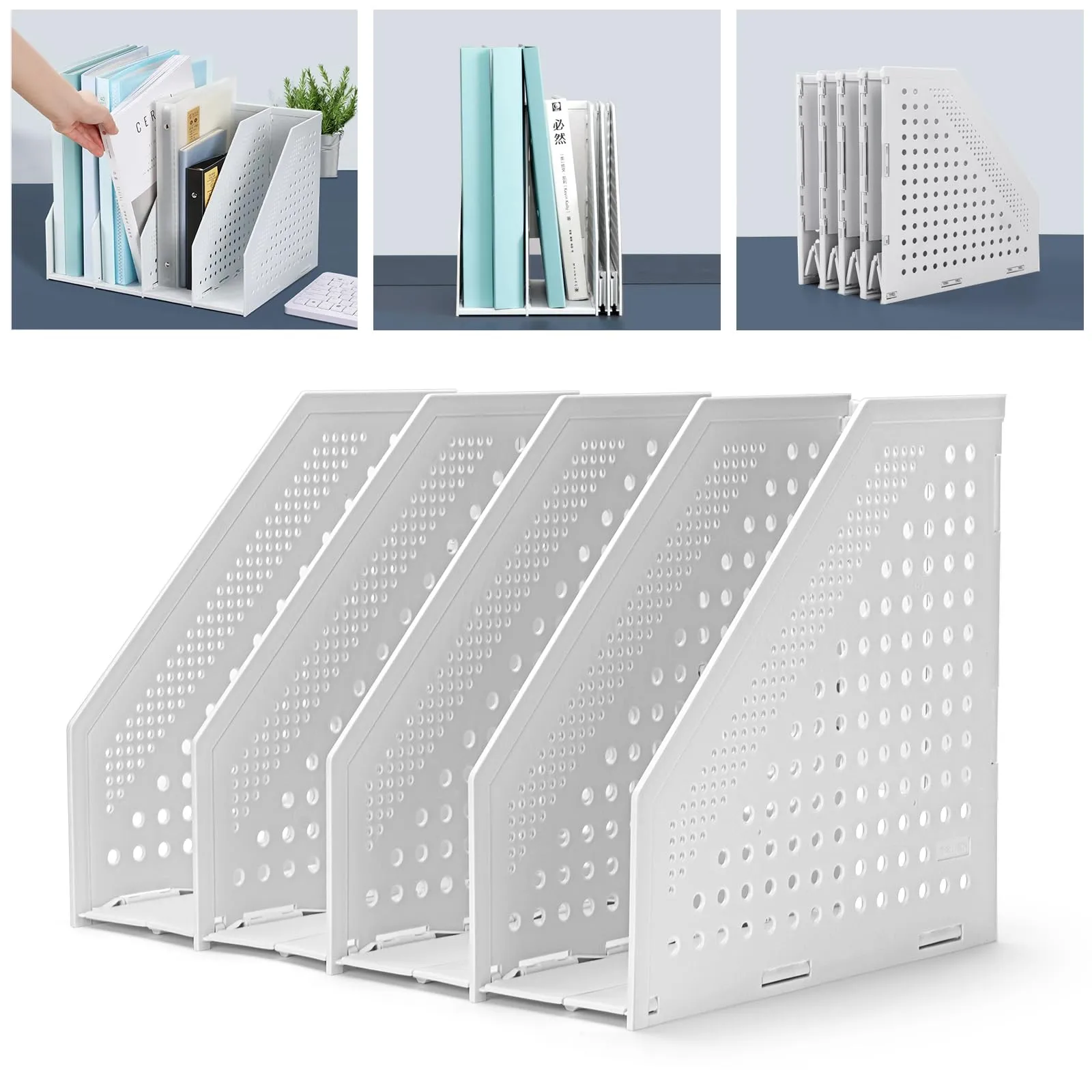 MumdoYAL Portariviste pieghevole in robusta plastica ECO-PP per ufficio e casa – raccoglitore salvaspazio con 4 scomparti dal design elegante, 4LIANSHUJIABAI