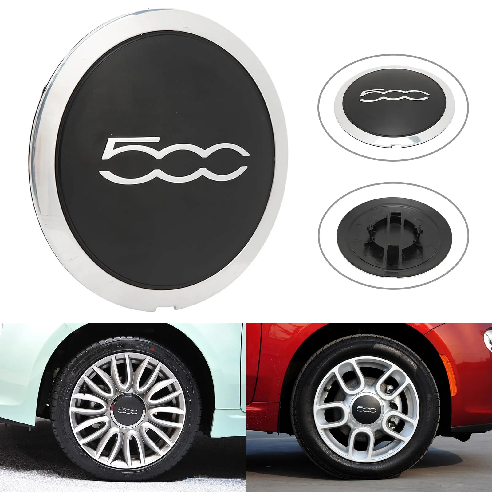 per 500 Copri Ruota Hup Trim, Accessori Di Aggiornamento per Il Lifting Del Copriruota Centrale Esterno Dell auto 68078419ac Sostituzione per 500 (1 PCS Fiat 500 Bordo bianco Testo bianco)
