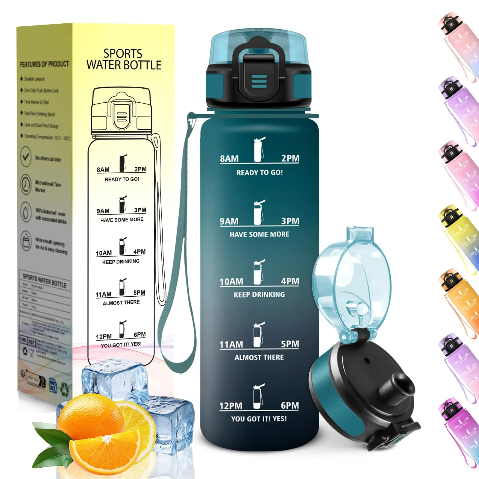 HoneyHolly Borraccia Bambini, 500ML, A prova di perdite Borracce, Riutilizzabile Borraccia Motivazionale, Semplice e Portatile, Bottiglia Acqua per Corsa, Bicicletta, Lavoro, Scuola, Water Bottle