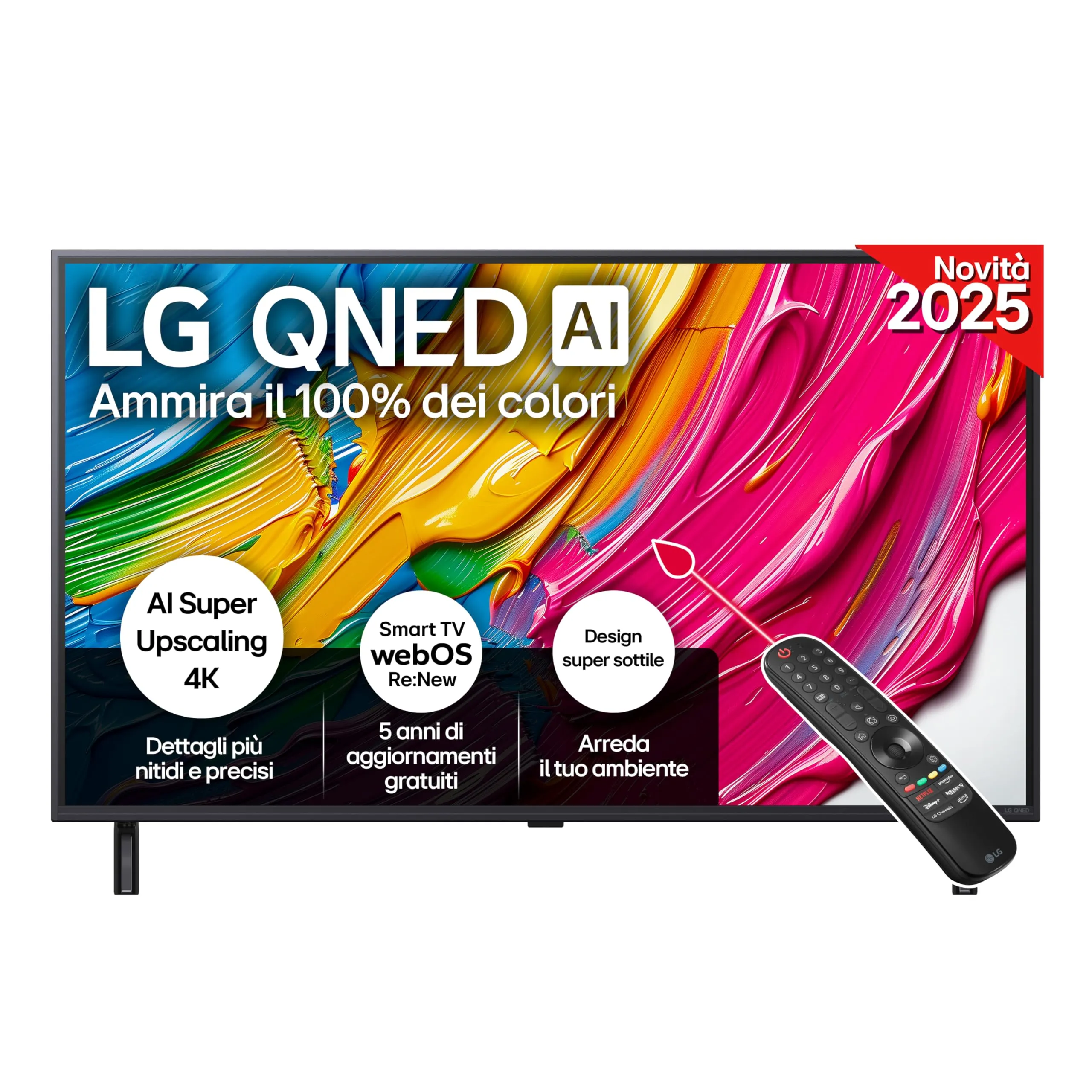 LG QNED AI QNED86 43 pollici, Smart TV 4K, Processore α7 Gen8, Dynamic QNED Color, Design Super Slim, webOS con AI e telecomando puntatore AI, Gaming con VRR 4K@60Hz, 43QNED80A6A 2025