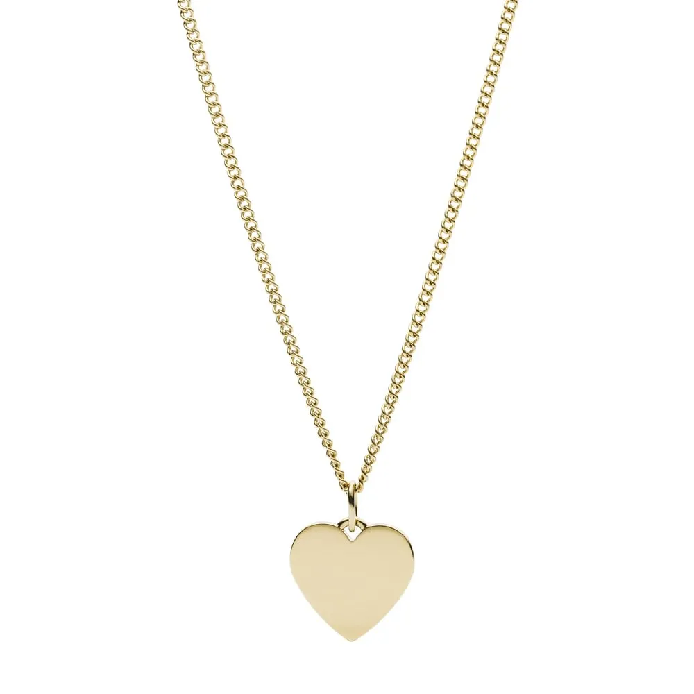 Fossil Collana da donna in acciaio inossidabile, tonalità oro, con chiusura a moschettone e ciondolo a forma di cuore, Oro senape