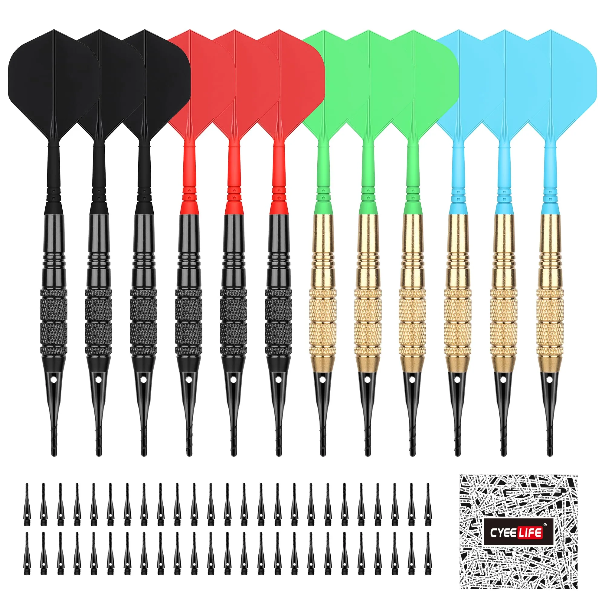 CyeeLife Freccette Soft Punte in Plastica per Freccette, Set di Freccette con Punta Morbida,12pcs da 18 Grammi con 50 Punte per Freccette Extra,Confezione regalo,Darts soft set