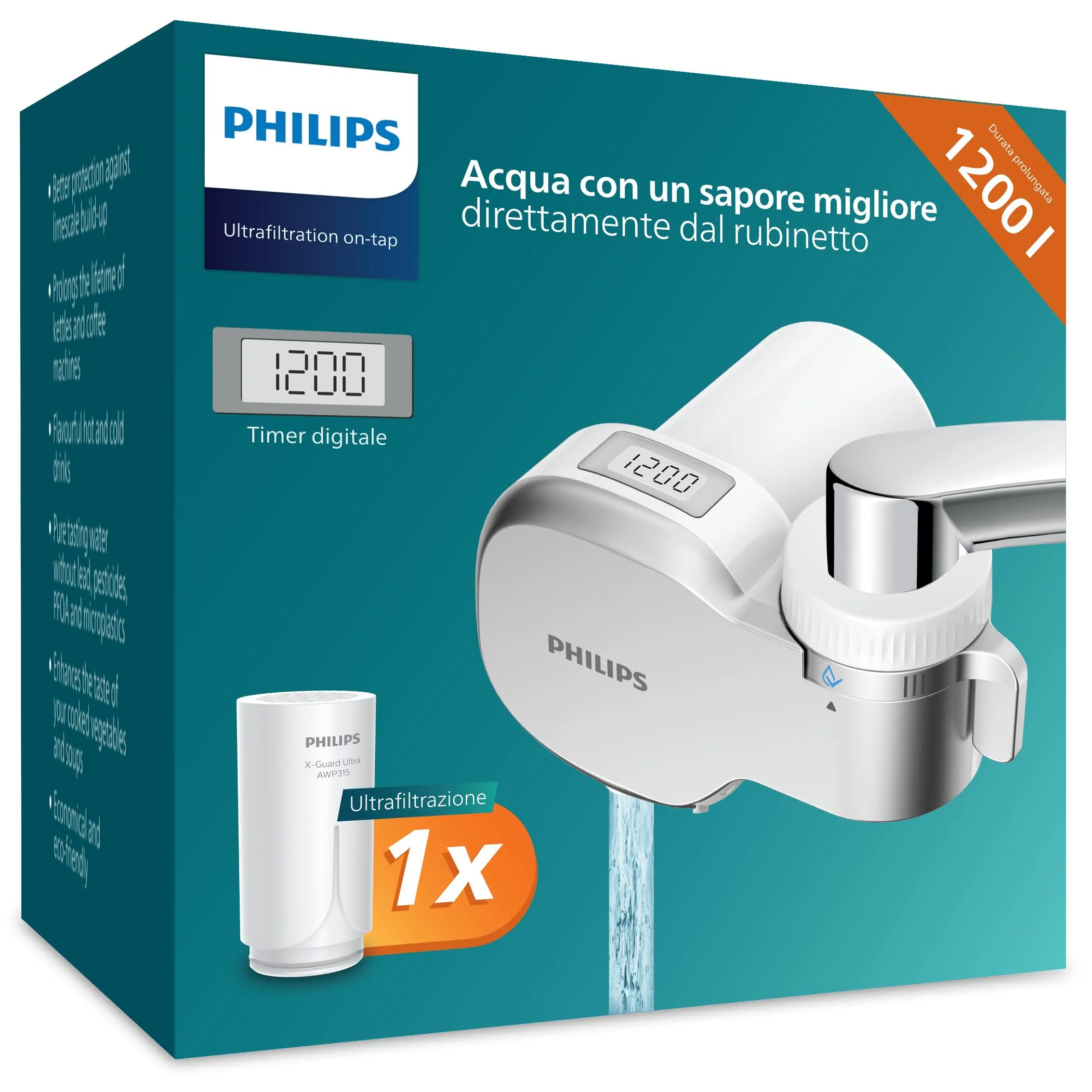 Philips Water Ontap filtro AWP3756P1/10 ULTRAFILTRAZIONE con DISPLAY DIGITALE, capacità di filtrazione 1200 L