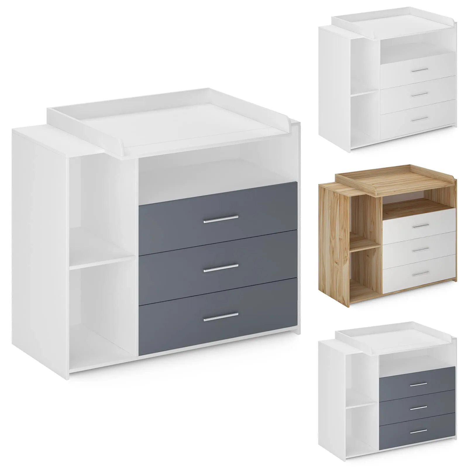 Infantastic® Mobile Fasciatoio – 113x53x101,6 cm, 3 Cassetti, 3 Scomparti Aperti, Ripiano Superiore per Materassino, MDF, Colore a Scelta - Fasciatoio Cassettiera, per Neonati, BambinI