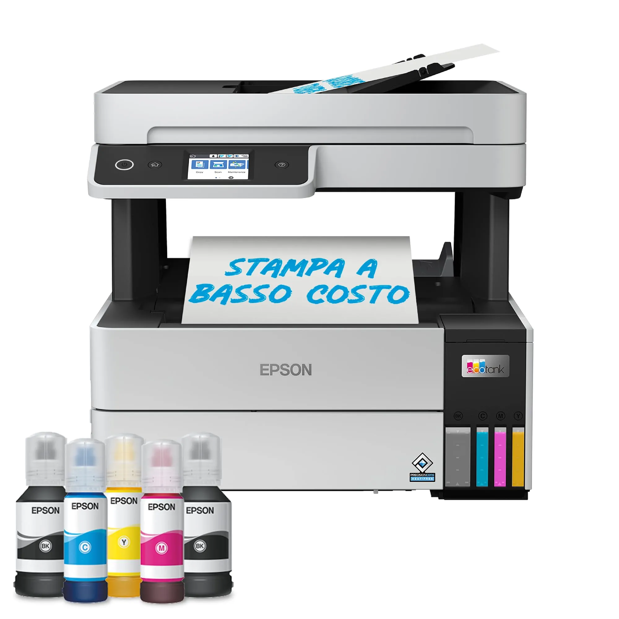 EPSON EcoTank ET-5150 stampante Multifunzione A4 (stampa, copia, scansione) USB, Wi-Fi, Wi-Fi Direct, display LCD 6,1 cm, ADF, serbatoi flaconi alta capacità, Epson Smart Panel, fronte/retro