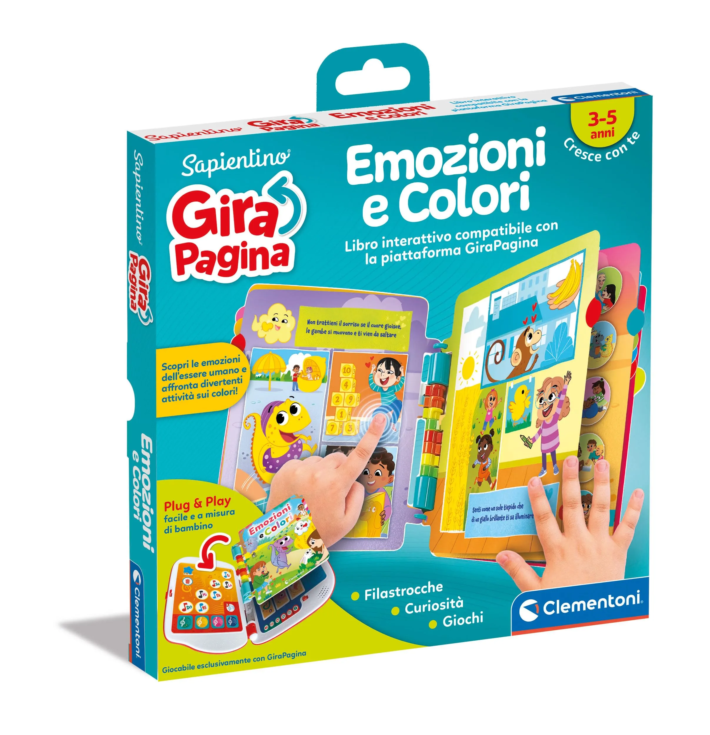 Clementoni Sapientino - Girapagina Emozioni e Colori, Gioco Educativo Bambini 3-5 Anni, Libro Interattivo per Imparare a Leggere e Scoprire Le Emozioni, Lingua Italiana, 16645