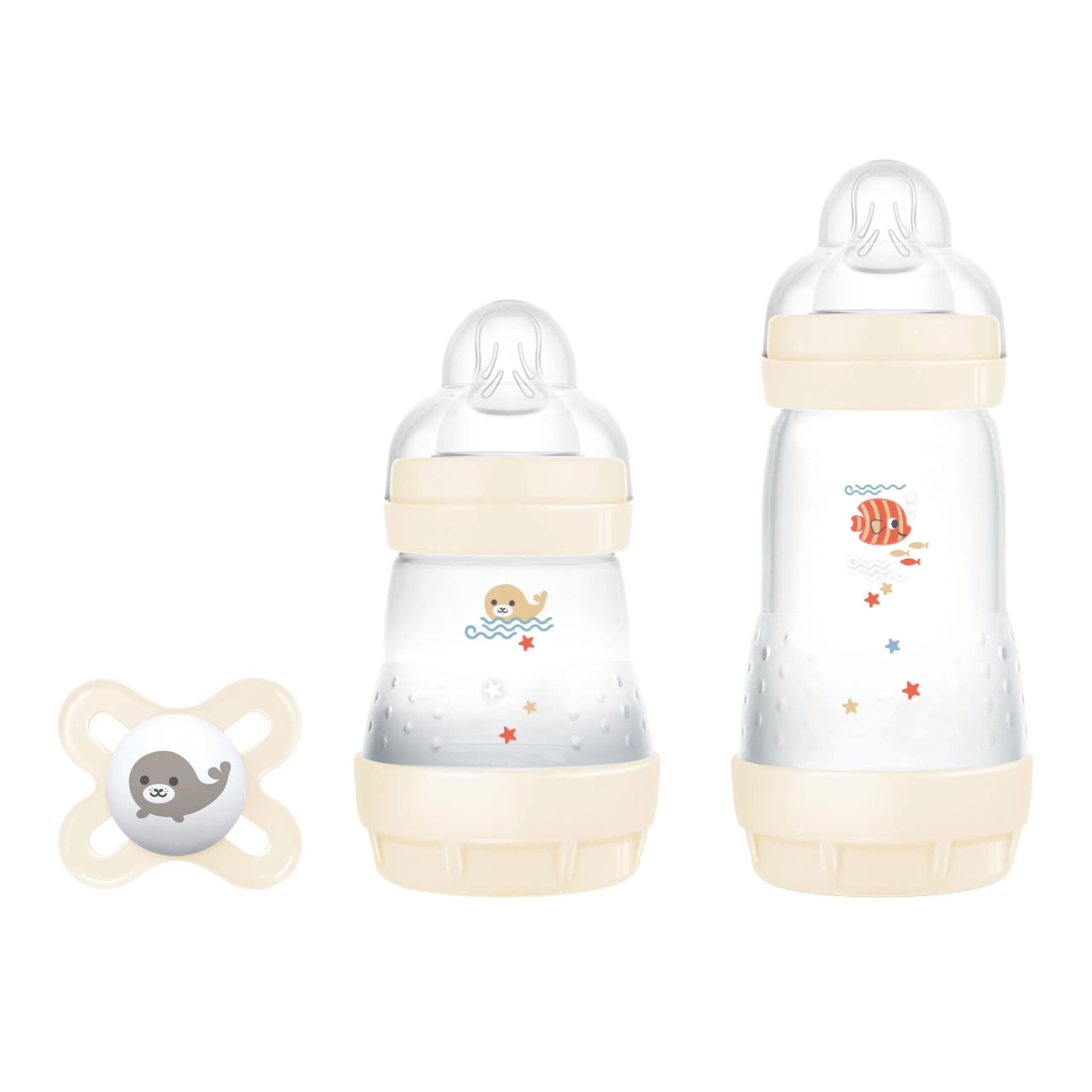 MAM Biberon Set Neonato con 2 biberon anticolica Easy Start 130 ml e 260 ml e Ciuccio Original Start, Riduce bolle d'aria e il rischio di coliche, Accessori neonati con tettarella in silicone, Neutro