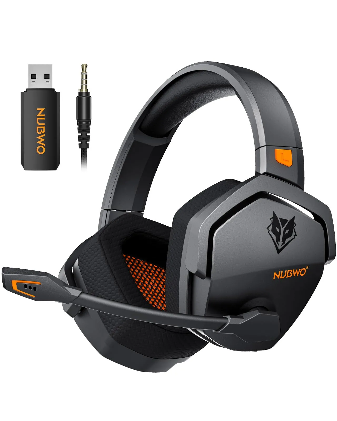 NUBWO G06 Cuffie Gaming Wireless per PC/Ps5/Ps4/NS/Mobile,2,4GHz Wireless+5.3 Bluetooth,Cuffie Wireless con Microfono 7.1 Qualità Audio Senza Perdita di Bassa Latenza,Durata di Oltre 100+ Ore -Arancio