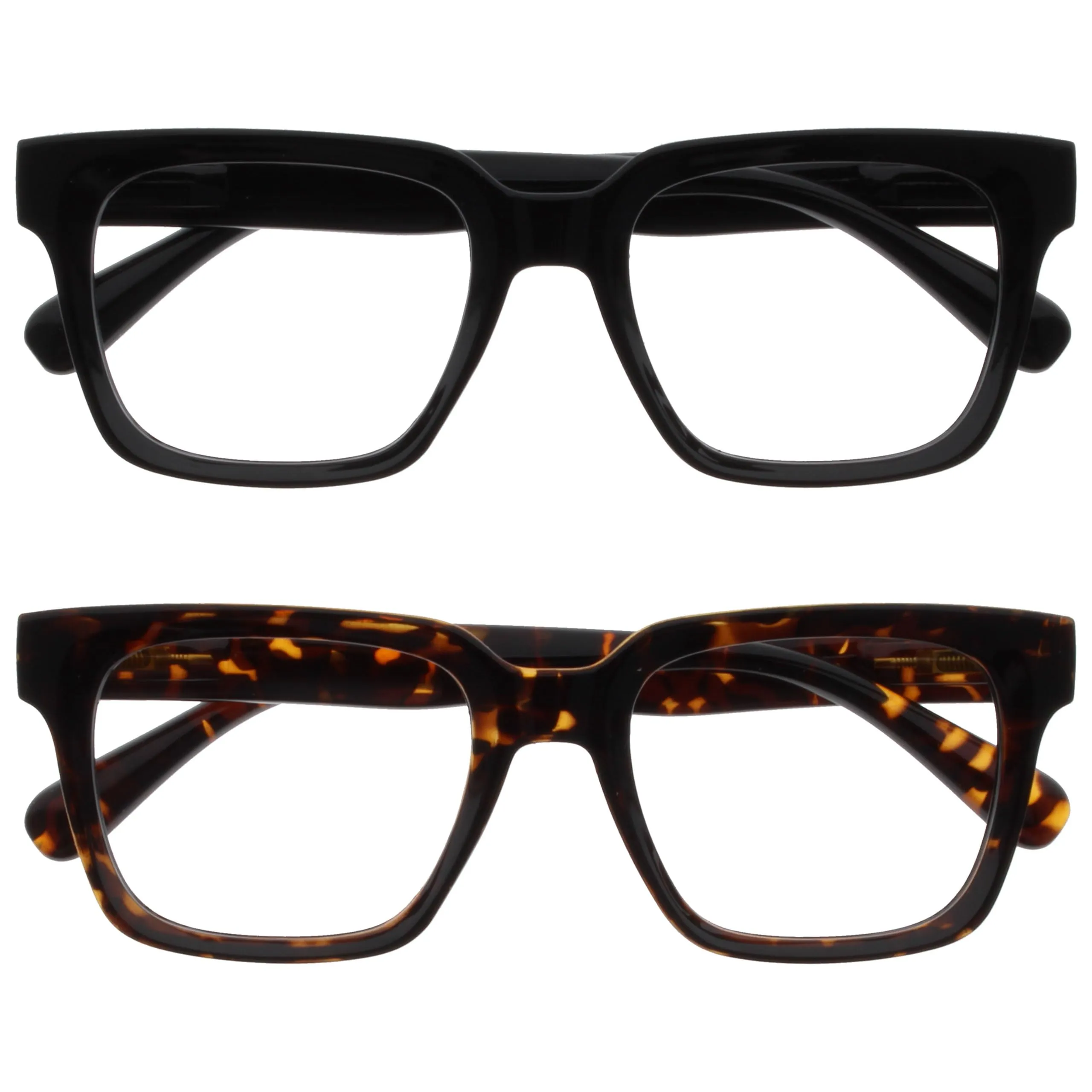 OPULIZERA Occhiali luce blu donna e uomo - Antiriflesso e Antibagliore - Confezione da 2 - Occhiali per computer - Protezione UV - Oversize e Rettangolare - Nero Marrone - +0.00