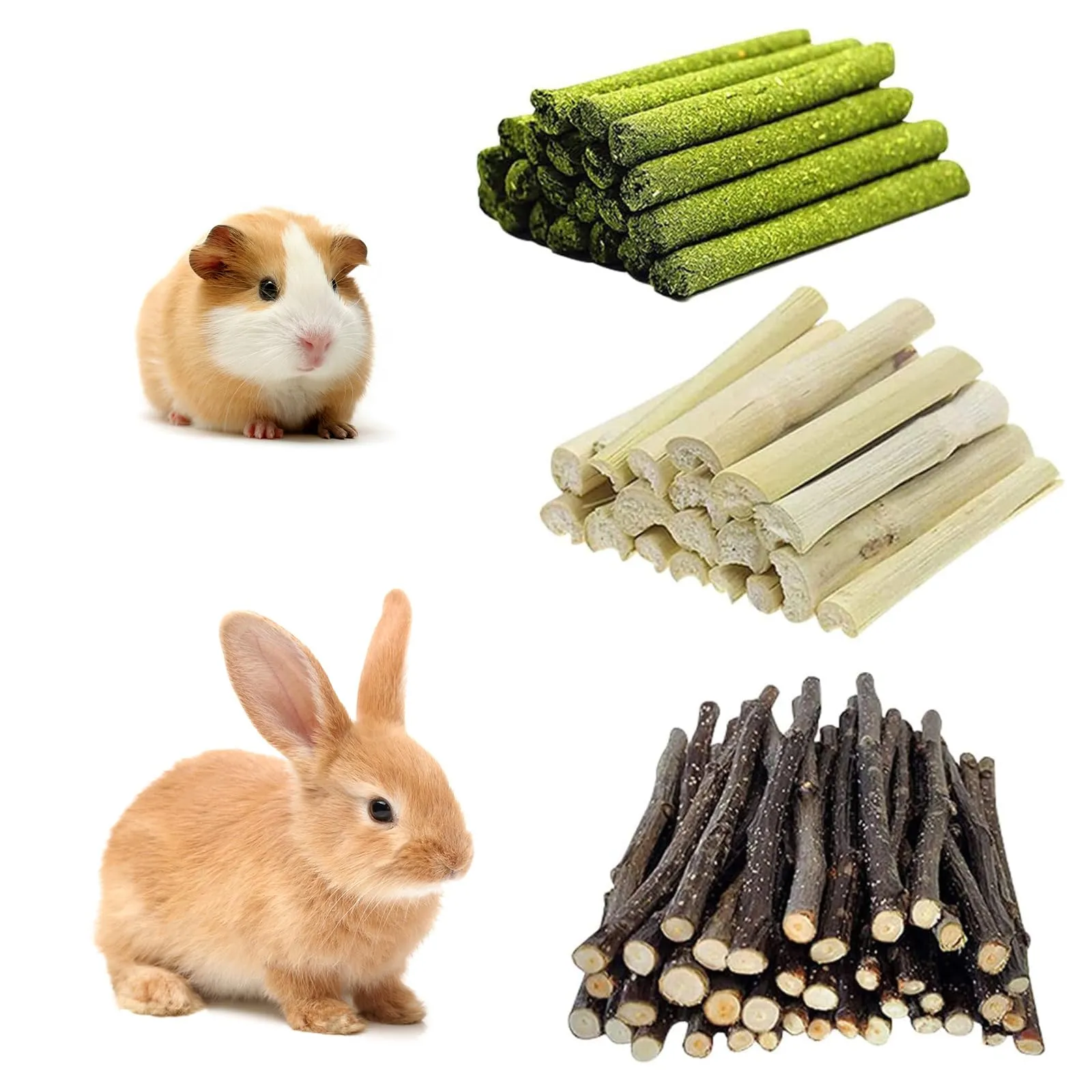 Rynvarl 300 g Bastoncini masticabili naturali – legno di melo, bambù dolce, fieno Timothy compresso – snack antistress e cura dentale per conigli, porcellini d’India, criceti, cincillà