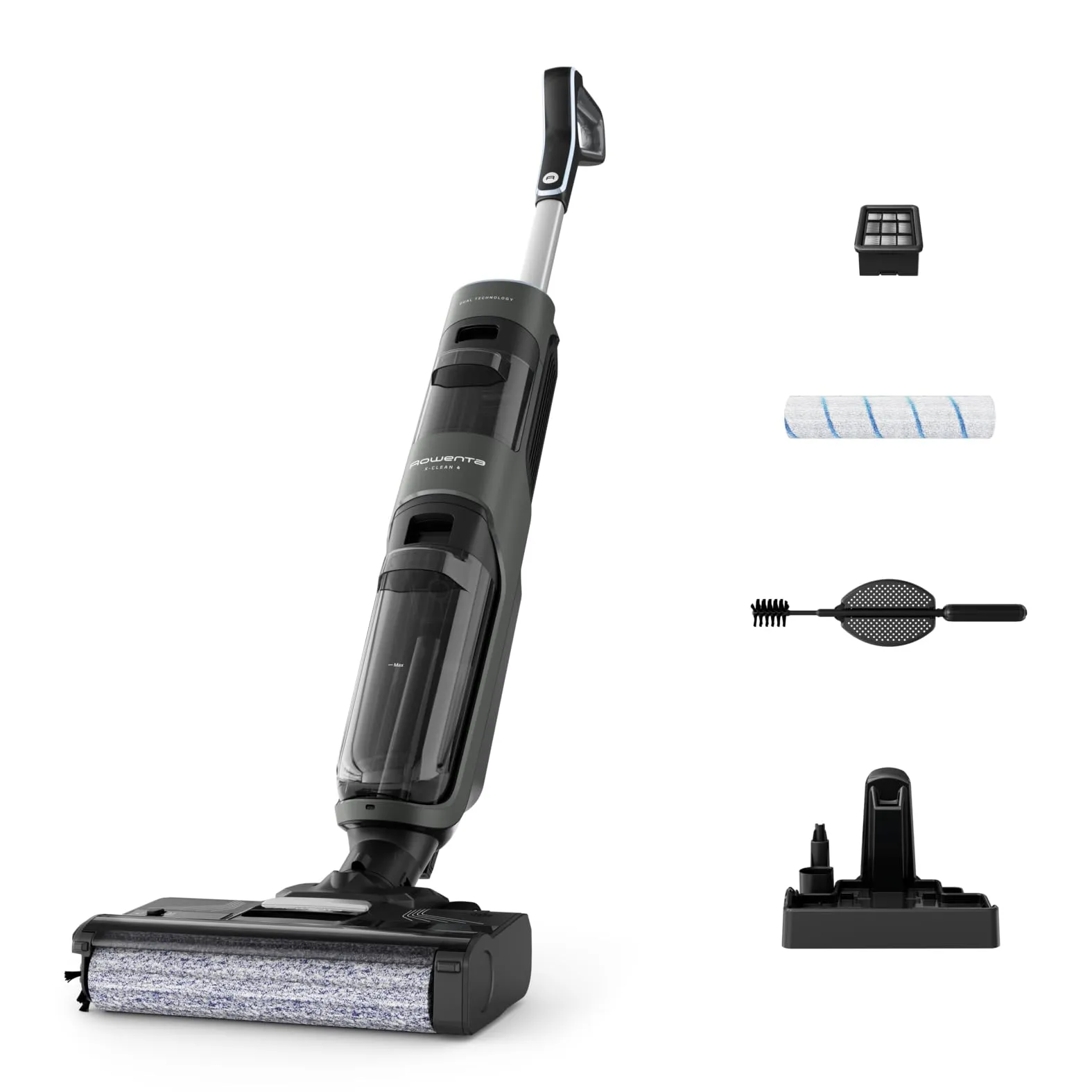 Rowenta X-Clean 4, Lavapavimenti Senza Fili con Auto-Propulsione e Rilevazione Automatica dello Sporco, Doppio Serbatoio e Sistema di Autopulizia, Autonomia 50' per Tutti i Tipi di Pavimenti, GZ5037