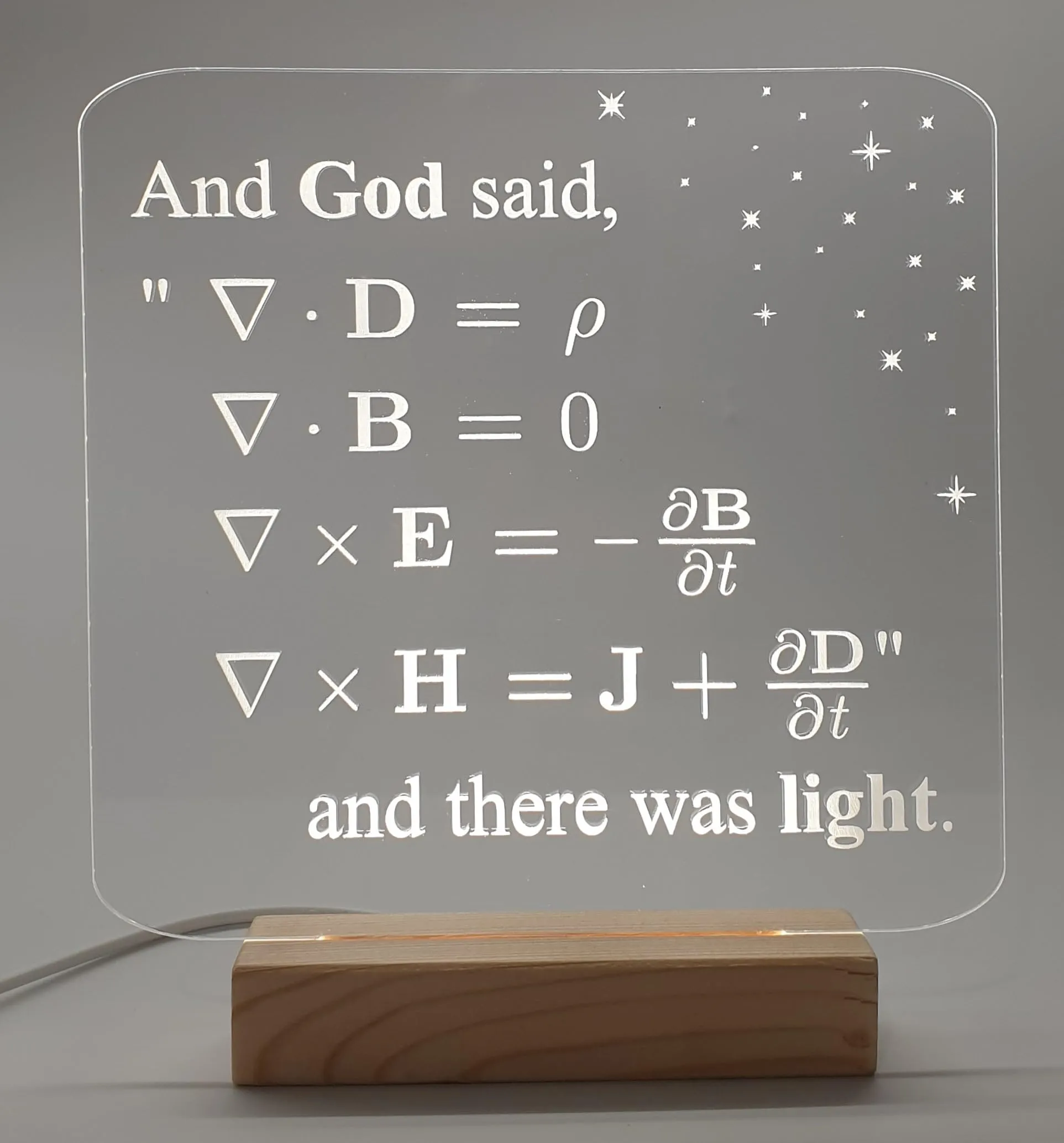 Lampada led con equazioni Maxwell e citazione biblica. Regalo di laurea o compleanno ideale per appassionati di scienza. Meravigliosa decorazione per studio, salotto o ufficio
