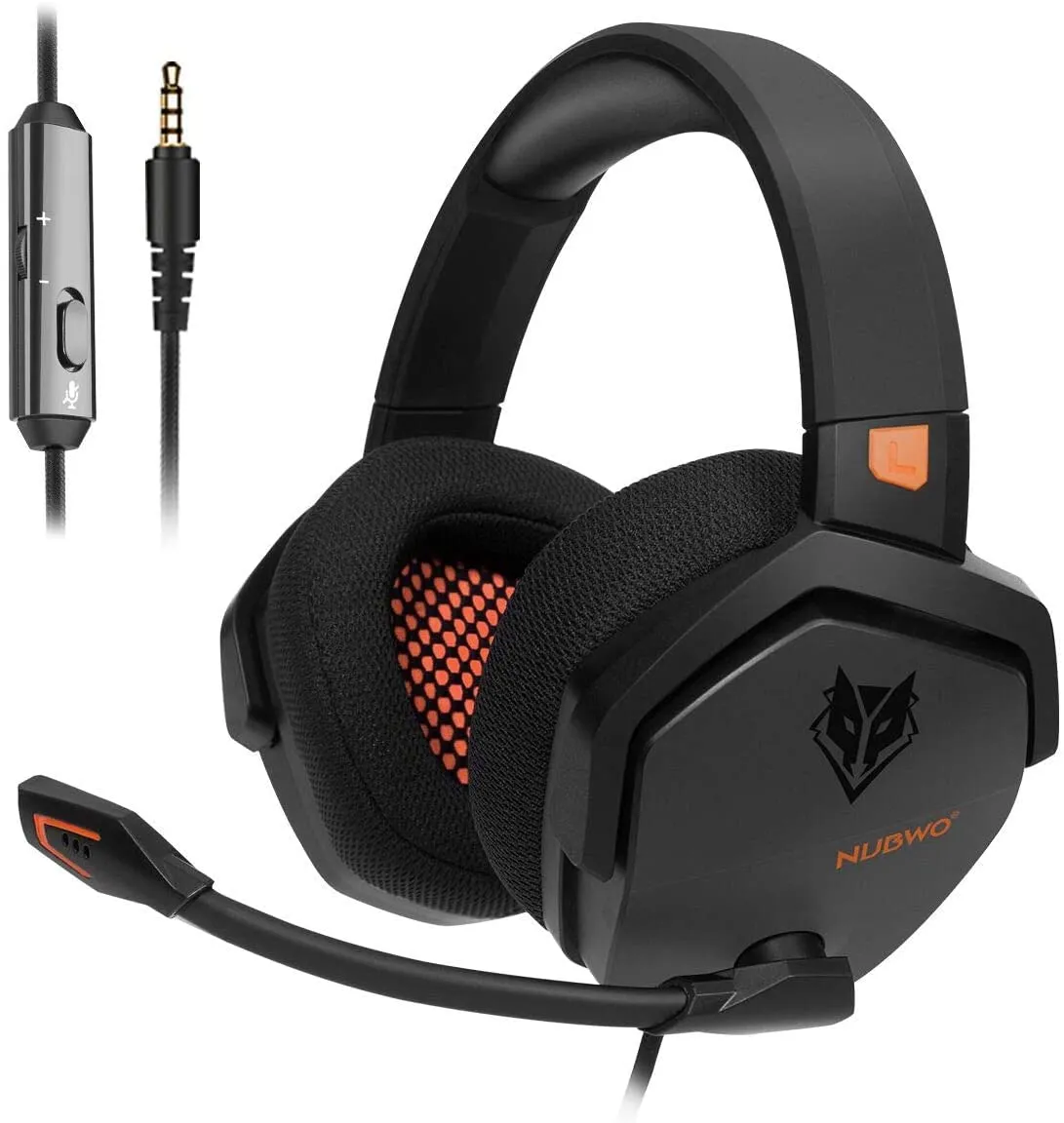 NUBWO Cuffie Gaming per PS4, PS5, PC, Xboxone, Cuffie con Microfono Over-Ear con Cancellazione del Rumore per Computer Portatili NS Games - Arancio