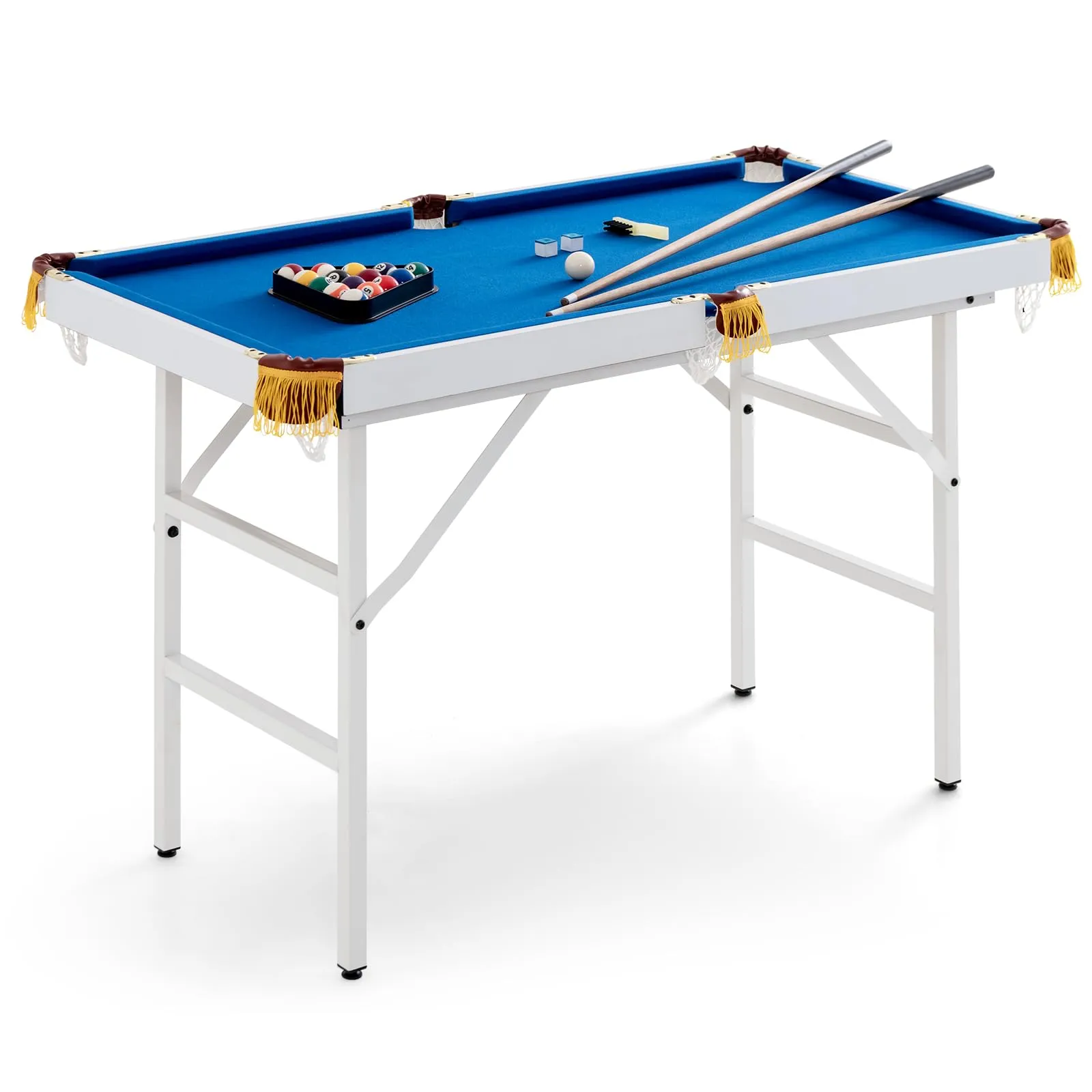 RELAX4LIFE Tavolo da Biliardo Pieghevole da 122cm con Accessori, Portatile per Bambini e Adulti con Stecche, Gessi, Palline, Triangolo e Spazzola, Salvaspazio (BLU)