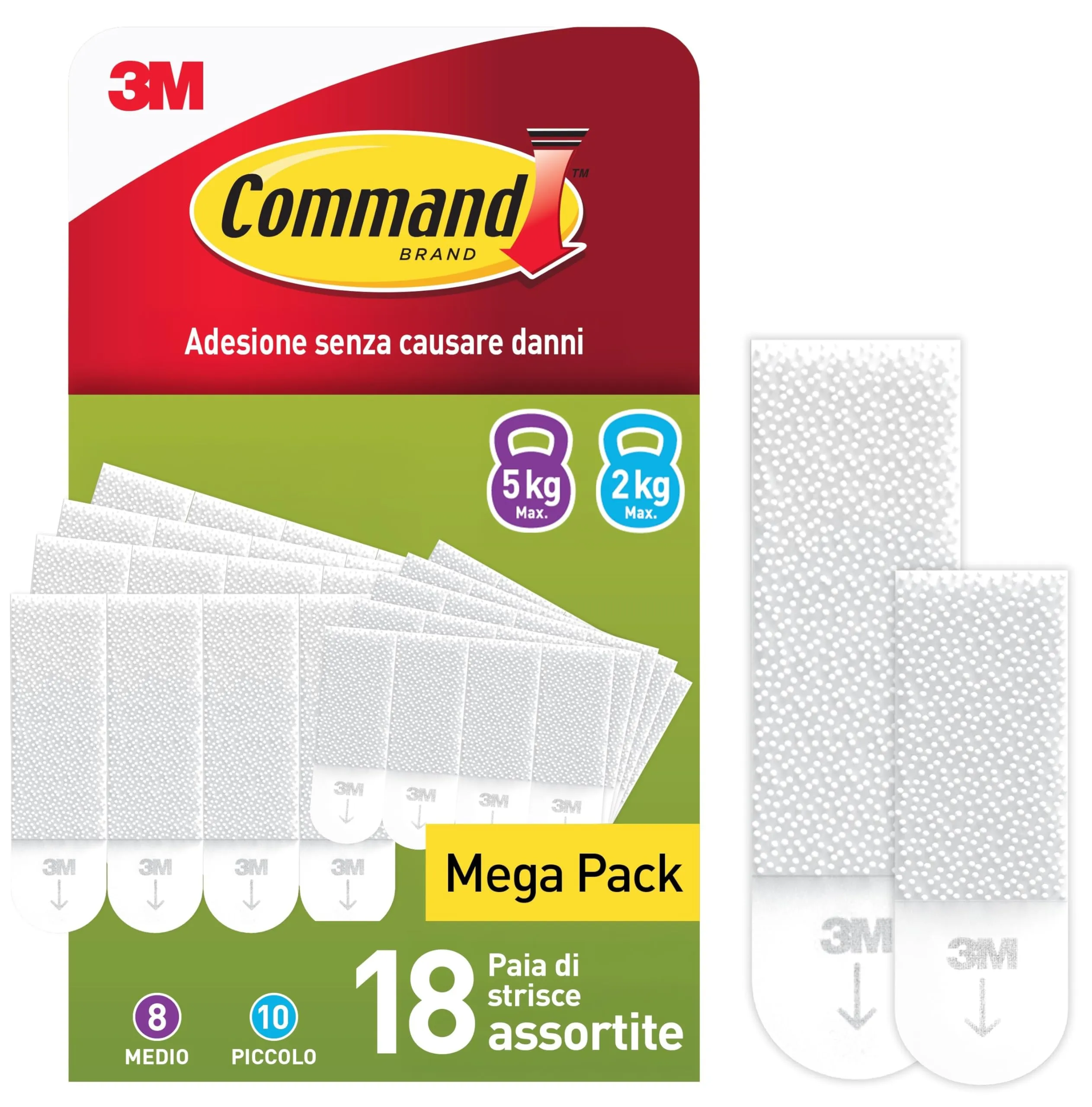 Command Strisce Adesive Appendiquadri, Bianco, 10 Coppie di Strisce Piccole (S), 8 Coppie di Medie (M) - ottimale per Appendere Quadri, Cornici e Specchi al Muro senza Chiodi
