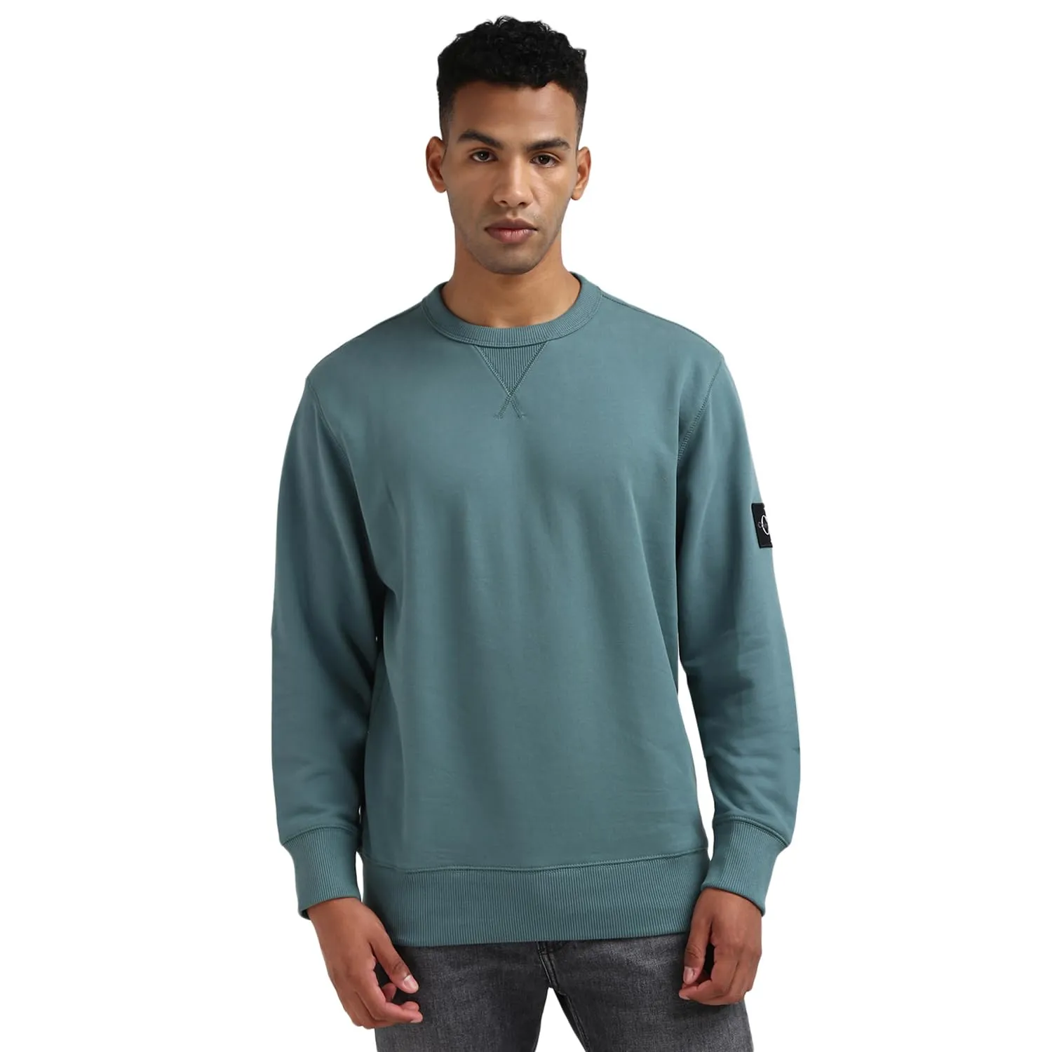 Calvin Klein Felpa Uomo Badge Crew Neck Senza Cappuccio, Turchese (North Atlantic), XXS