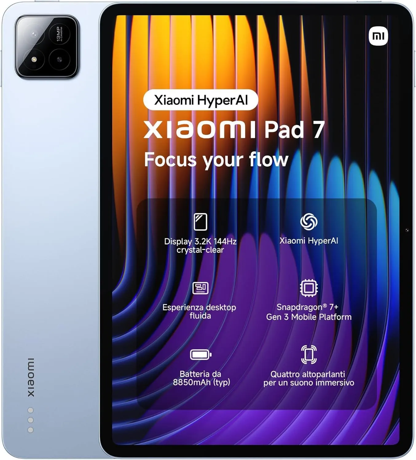 Xiaomi Pad 7 Ai WiFi Versione Globale (senza chiamate o messaggi) 11.2" 3.2K 144Hz 8850mAh Bluetooth 5.4 Quattro Altoparlanti 13 Mp Modello 2410CRP4CG (Blu, 256GB + 8GB)