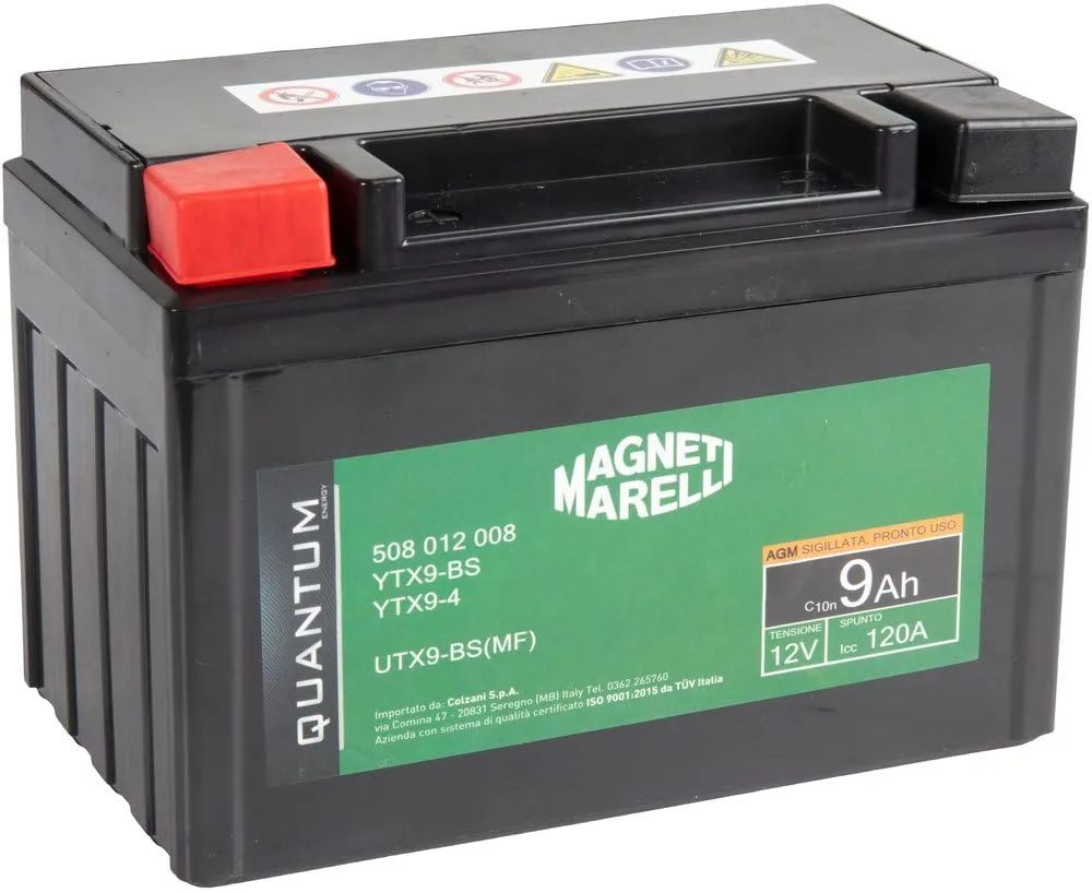 Magneti marelli batteria moto e scooter 9AH 12V 120A tecnologia AGM sigillata polo positivo sinistro