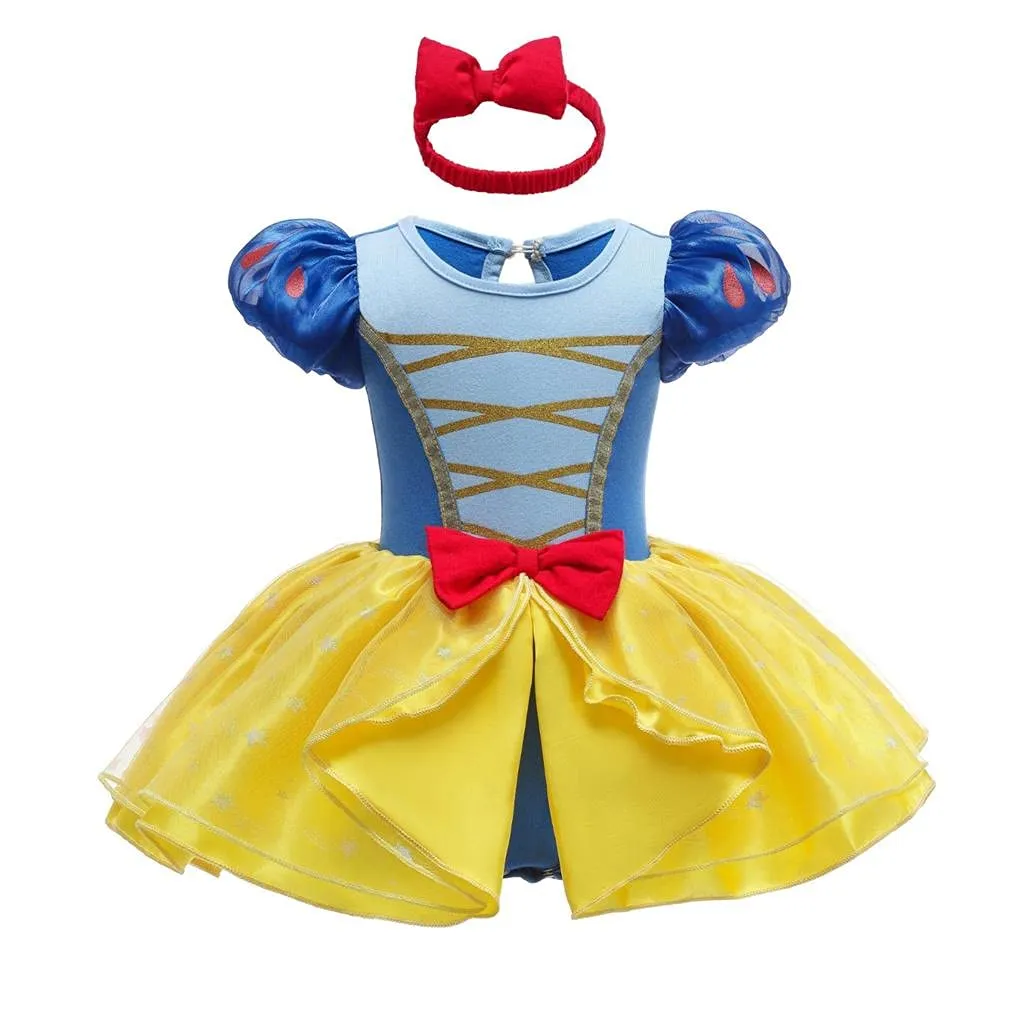 Lito Angels Vestito da Principessa Biancaneve Pagliaccetto per Bimba Bambina, Bebè Body Tutina con Fascia, Taglia 9-12 Mesi, Giallo