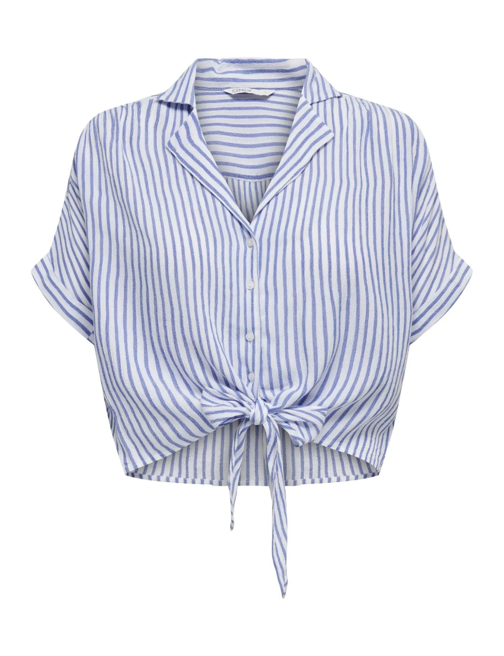 Only Onlpaula Life S/S Tie Shirt Wvn Noos, Camicia a maniche corte Donna, Cloud Dancer/Strisce, S
