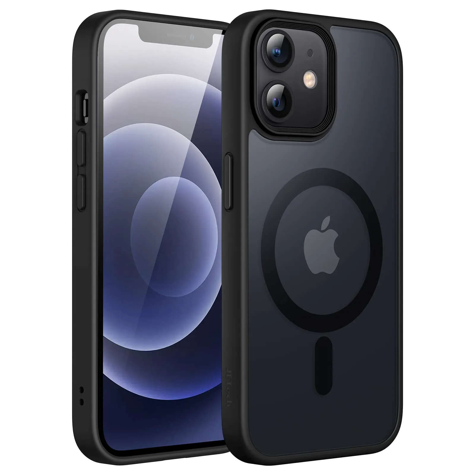 JETech Cover Magnetica per iPhone 12/12 Pro 6,1 Pollici Compatibile con MagSafe, Custodia Traslucida Opaca Posteriore Sottile Antiurto (Nero)