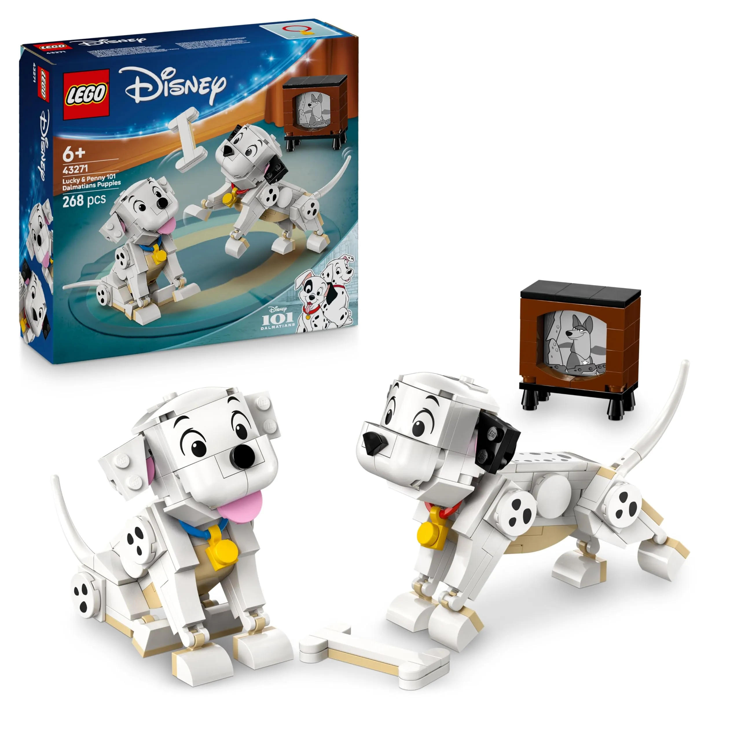 LEGO ǀ Disney Pongo e Peggy - La Carica dei Cento e Uno - Animali Giocattolo per il Gioco e l'Esposizione - Figure con Teste, Gambe e Code Mobili - Con Osso e TV - Regalo per Bambine da 6 Anni 43271