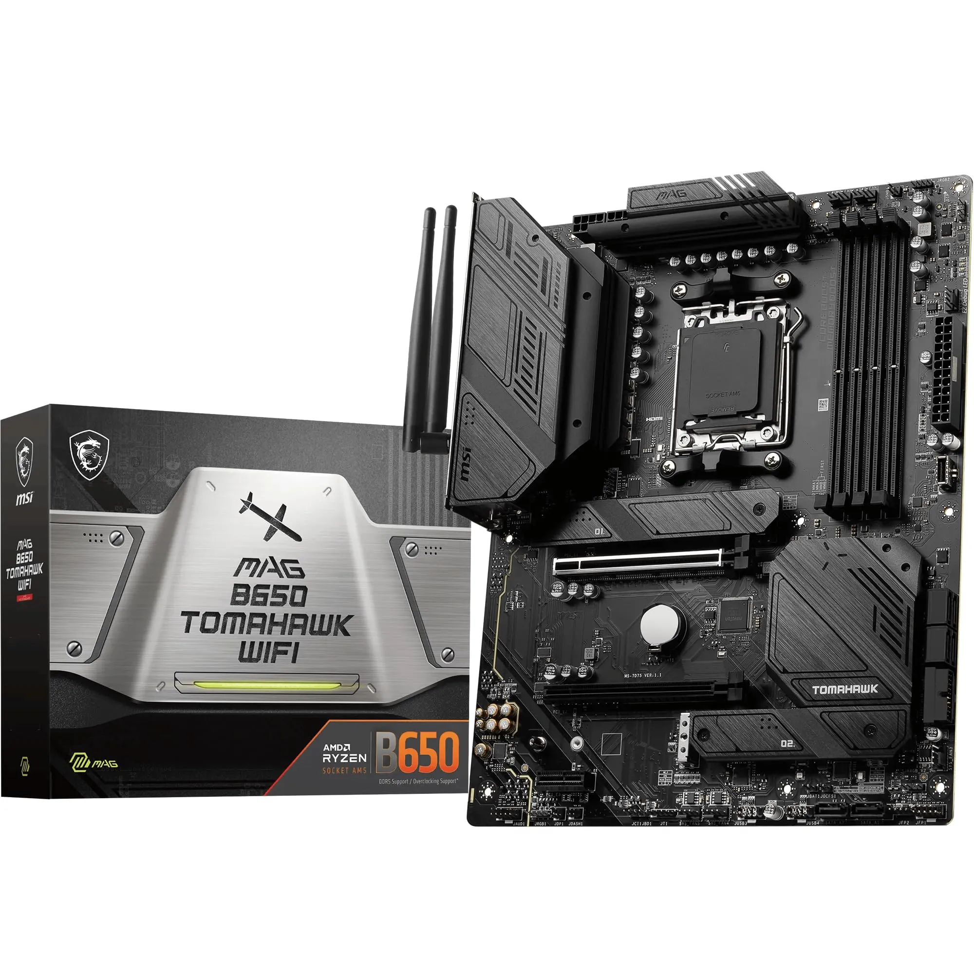 MSI MAG B650 TOMAHAWK WIFI scheda madre, ATX - Supporta i processori AMD Ryzen 7000, AM5 - 14 fasi Duet Rail da 80A, DDR5 fino a 6400+MHz/OC, 2 x PCIe 4.0 x16, 3 x M.2 Gen4, Wi-Fi 6E