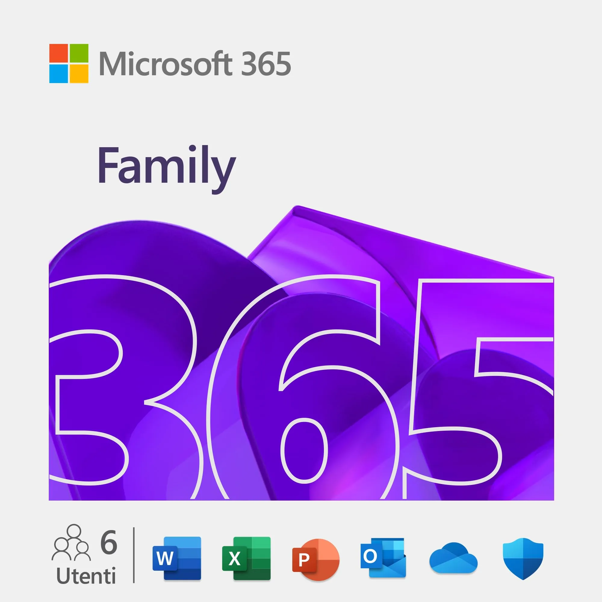 Microsoft 365 Family |Abbonamento di 12 mesi | Fino a 6 persone | Word, Excel, PowerPoint, | Fino a 6TB di Spazio di archiviazione OneDrive | Per PC/Mac/tablet/cellulari | Codice digitale
