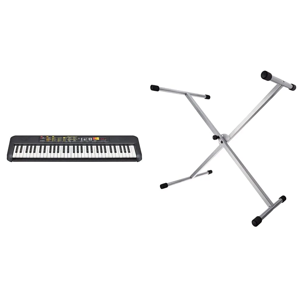 Yamaha Digital Keyboard PSR-F52, Tastiera Digitale Compatta per Principianti con 61 Tasti, 144 Voci Strumentali e 158 Stili di Accompagnamento & FX F900522 Stand per Tastiera Grigio Argento