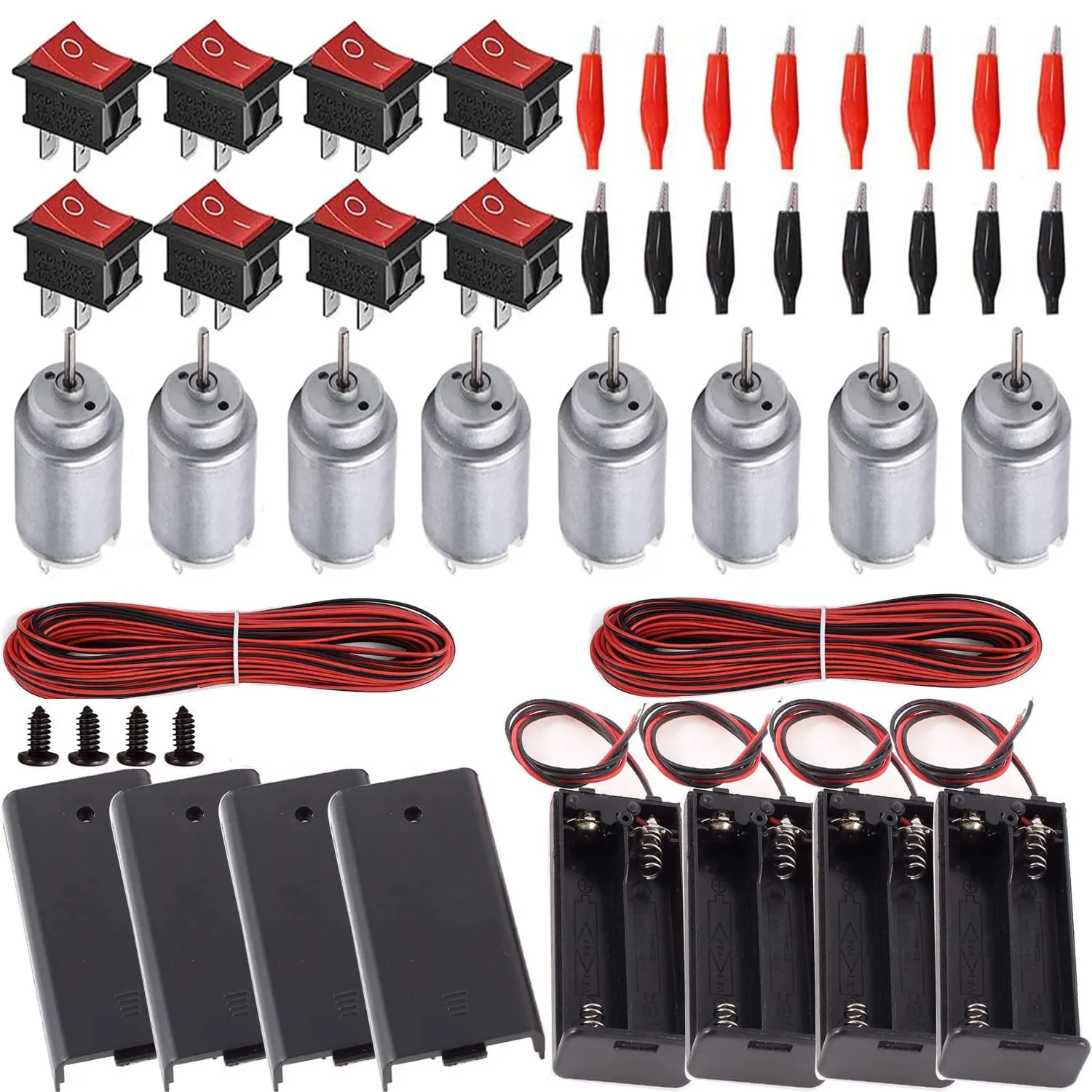 RUNCCI-YUN 8Set DC Motore, Elettronica Mini Motori 1.5-3V 15000RPM, Custodia in Plastica per Batteria, Interruttore on/off per DIY Progetti Scientifici