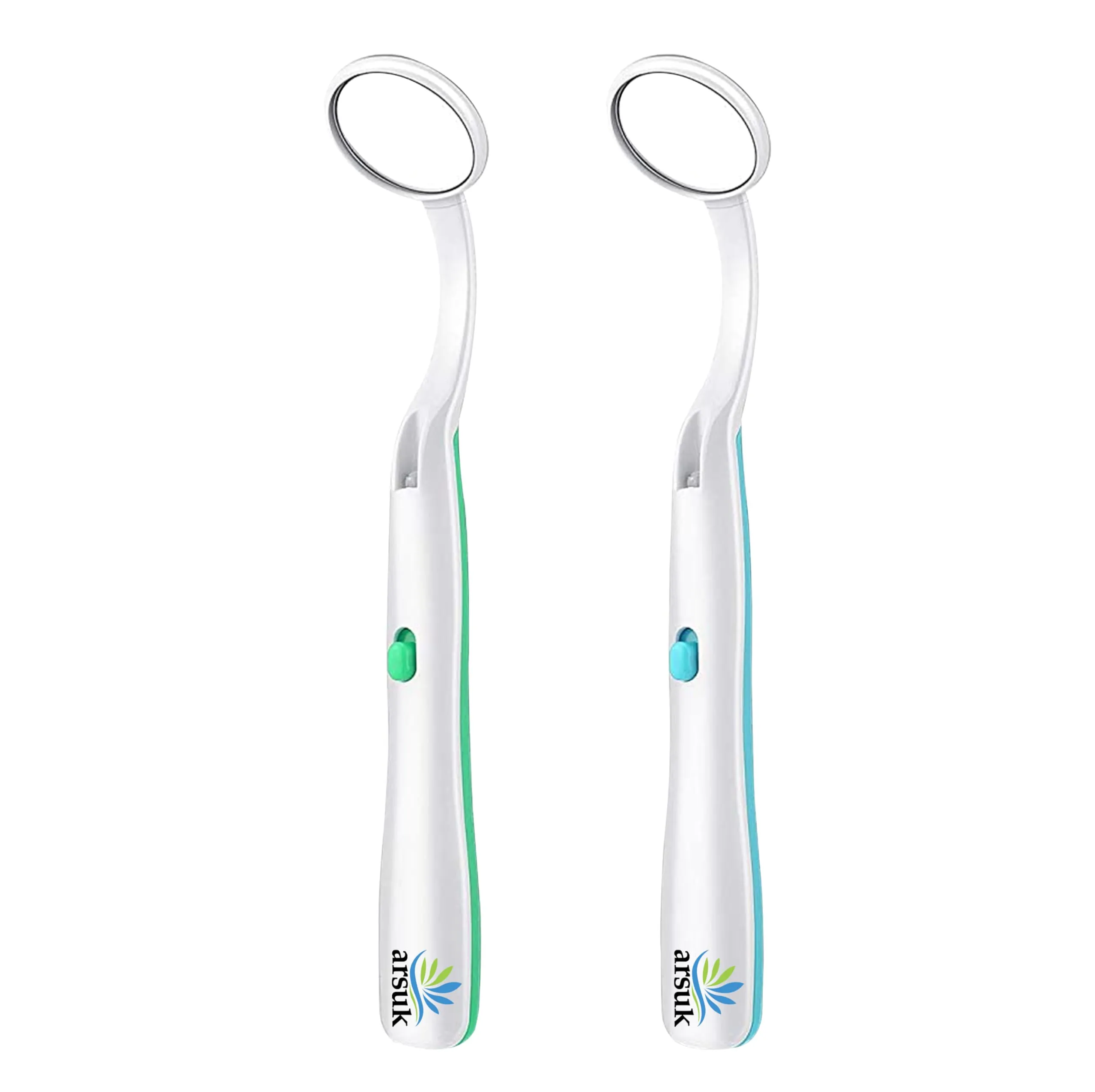 ARSUK LED Specchio dentale con luce antiappannamento, specchio a per dentista di ispezione dei denti, cura orale della bocca, 5,90 pollici (15 cm) blu e verde Confezione da 2