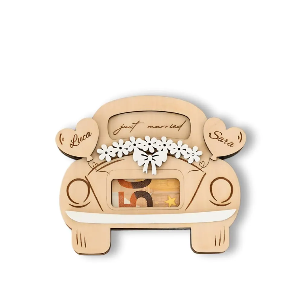 Biglietto portasoldi matrimonio PERSONALIZZATO - Automobile sposi - personalizzabile con nome e dedica - Idea Regalo sposi