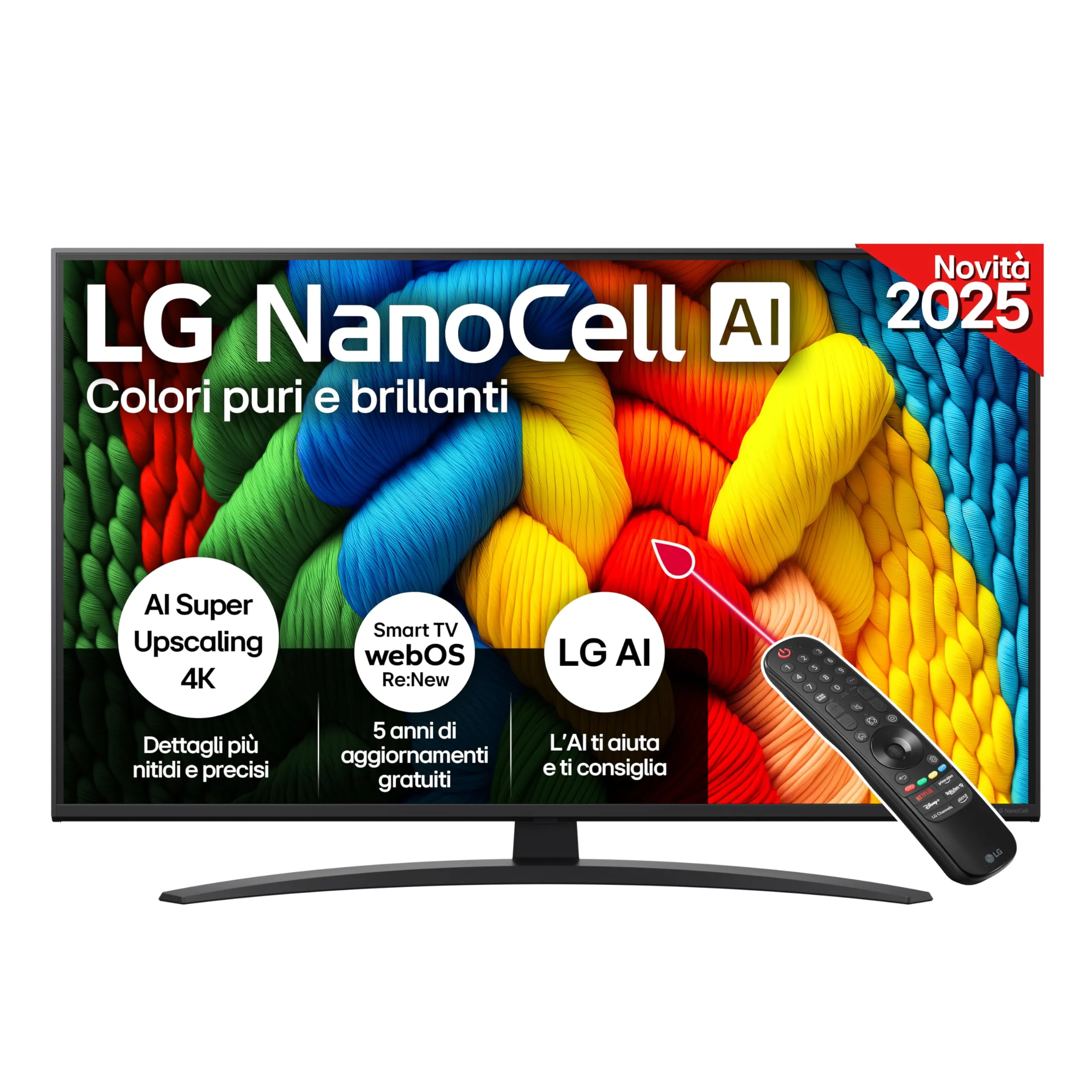 LG NanoCell AI NANO81 TV 86 pollici, Smart TV 4K, Processore α7 Gen8, Tecnologia NanoCell, webOS e telecomando puntatore con AI, Filmmaker mode, Gaming con VRR 4K@60Hz, 86NANO81A6A 2025