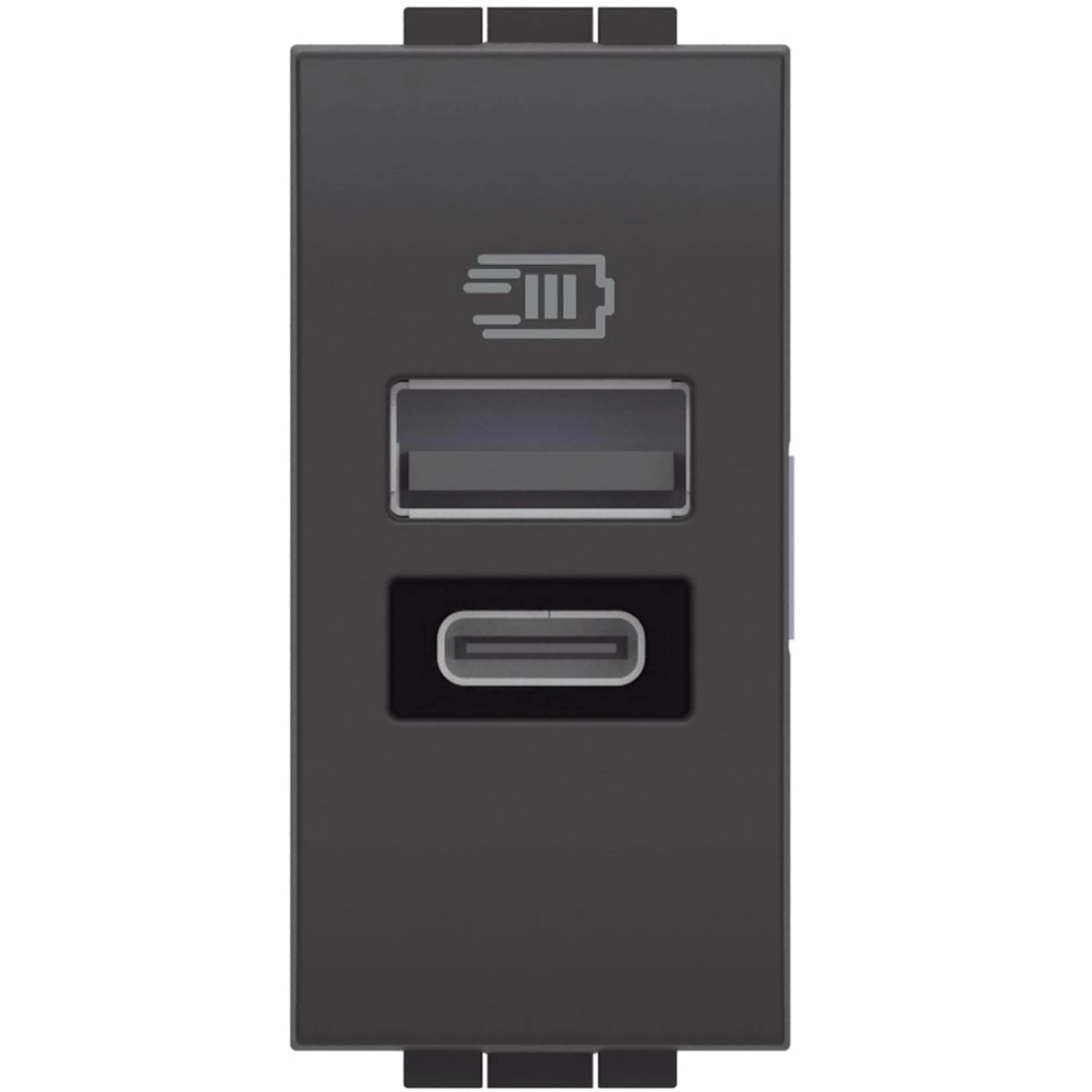 Bticino L4191AC Caricatore USB con Due Ingressi Tipo A E C, da Installare nella Placca Livinglight, per Ricaricare un Dispositivo Elettronico Fino a 15W o Due Dispositivi Assieme, 1 Modulo, Antracite