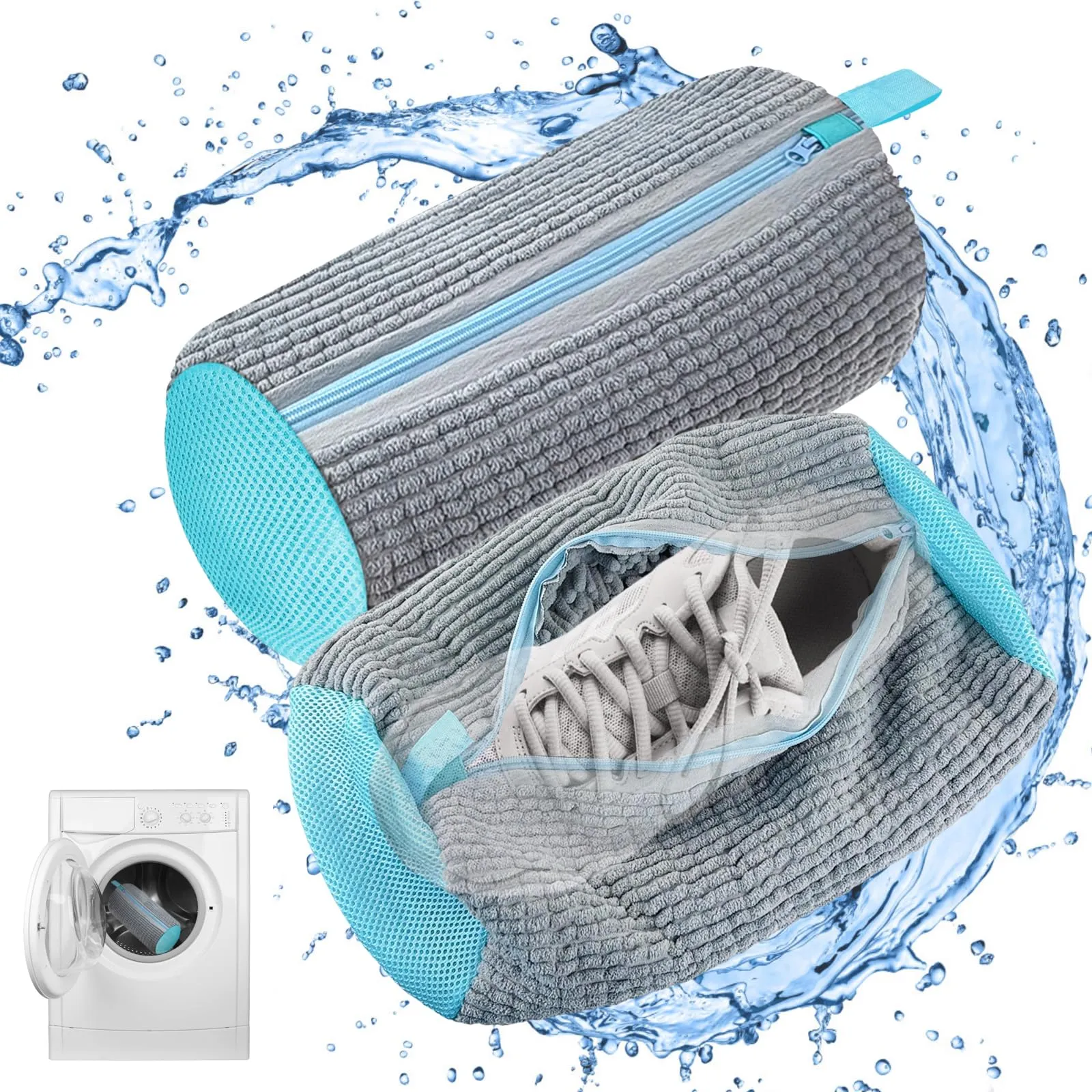 2 Pezzi Sacchetti per Scarpe Lavanderia, riutilizzabili Borsa per il Lavaggio delle Scarpe,Rete Scarpe Lavatrice,360°pulizia,per scarpe da ginnastica, scarpe da tennis (Grigio)