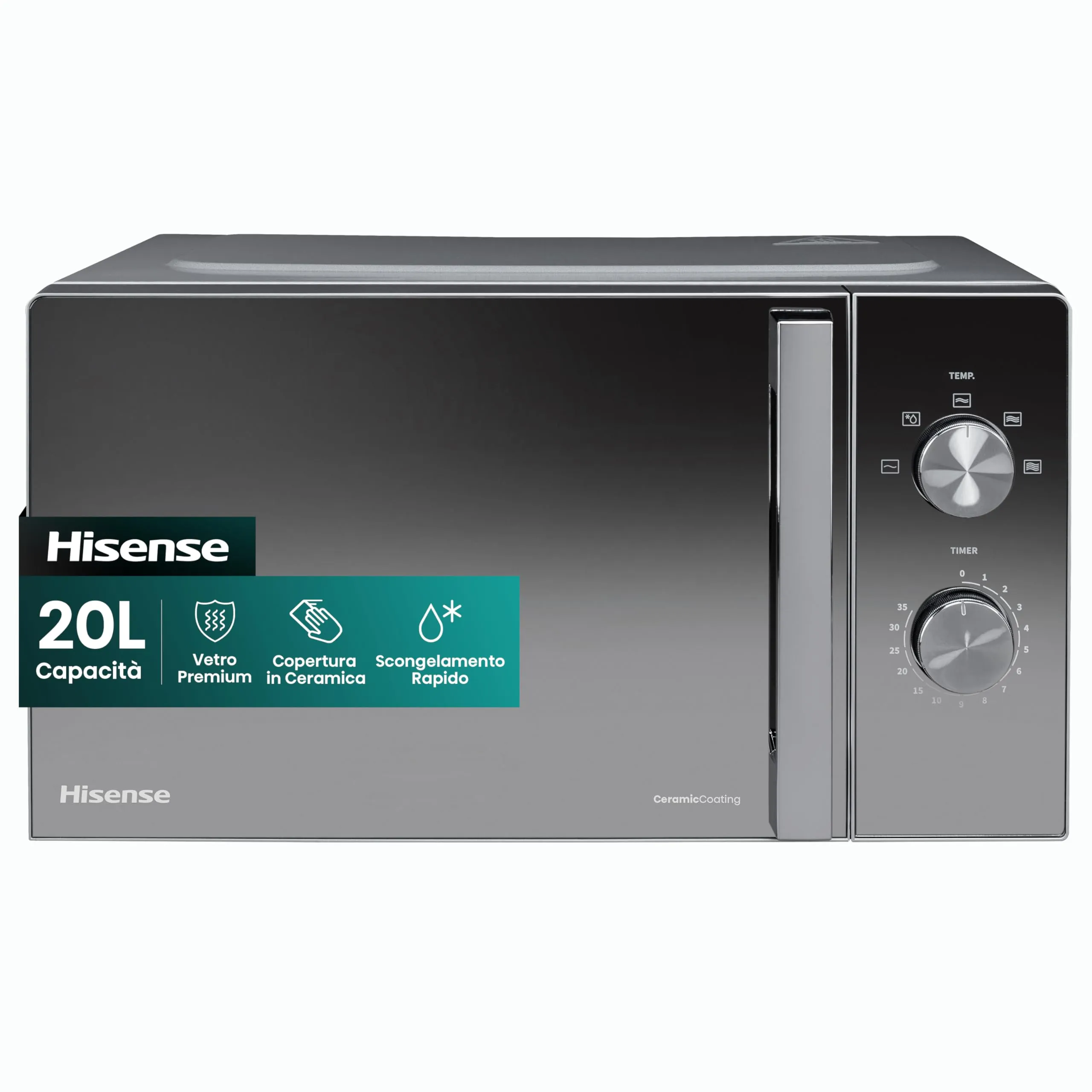 Hisense Microonde H20MOMCP1H, cavità 20L, apertura porta a sinistra, tasti, manopole, no programmi automatici, 700W