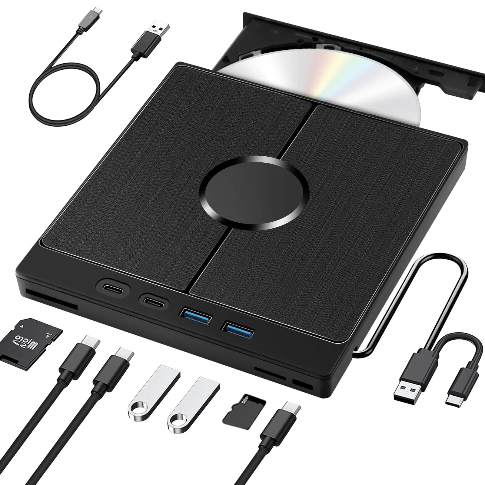 Masterizzatore DVD Esterno,Lettore CD Esterno per PC Portatile,Lettore DVD Esterno con SD/TF,per laptop,PC,per MacBook,per Windows 11/10/8/7/XP/OSX/Linux