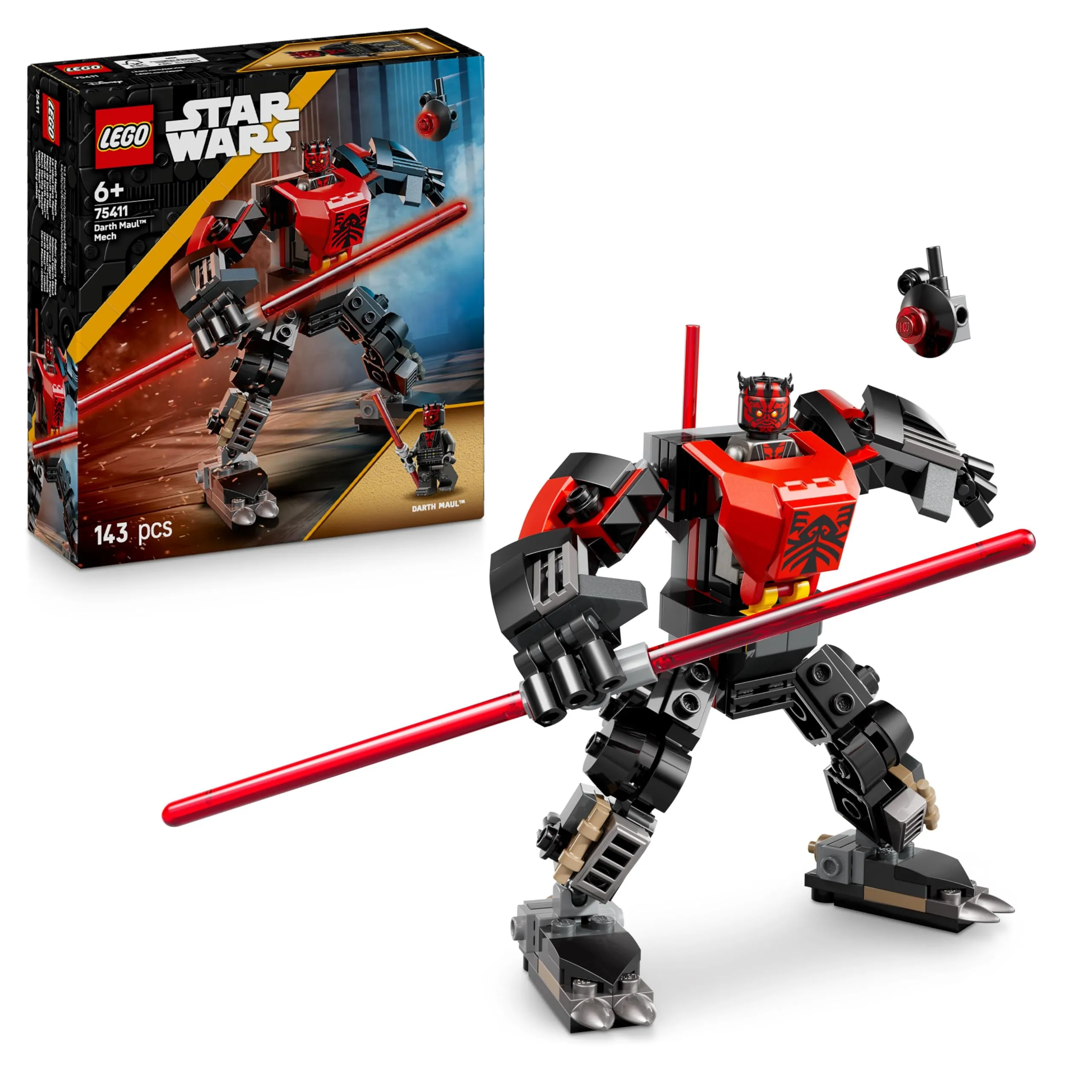 LEGO Star Wars 75411 Mech Darth Maul - Action Figure Giocattolo da Esposizione con Spada Laser Rossa a Doppia Lama e Minifigure - Regalo per Bambini da 6 Anni in su e per i Fan di The Clone Wars
