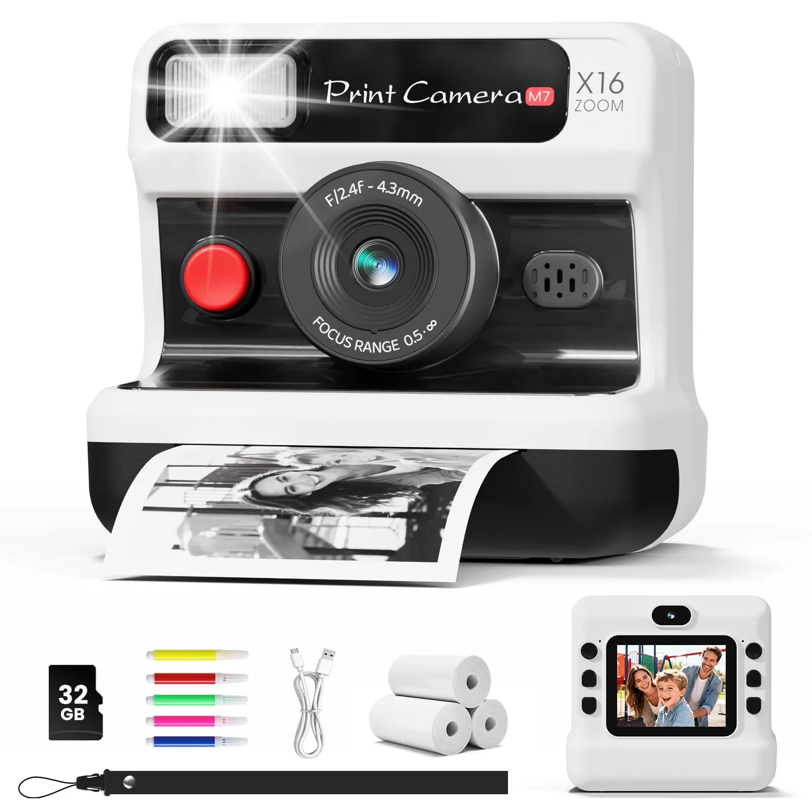 Macchina Fotografica Bambini Istantanea, CalineGam HD 1080P Macchina Fotografica Istantanea con Scheda da 32 GB e 3 Rotoli di Carta, Regalo di Natale per Ragazze Ragazzi dai 3 ai 14 Anni