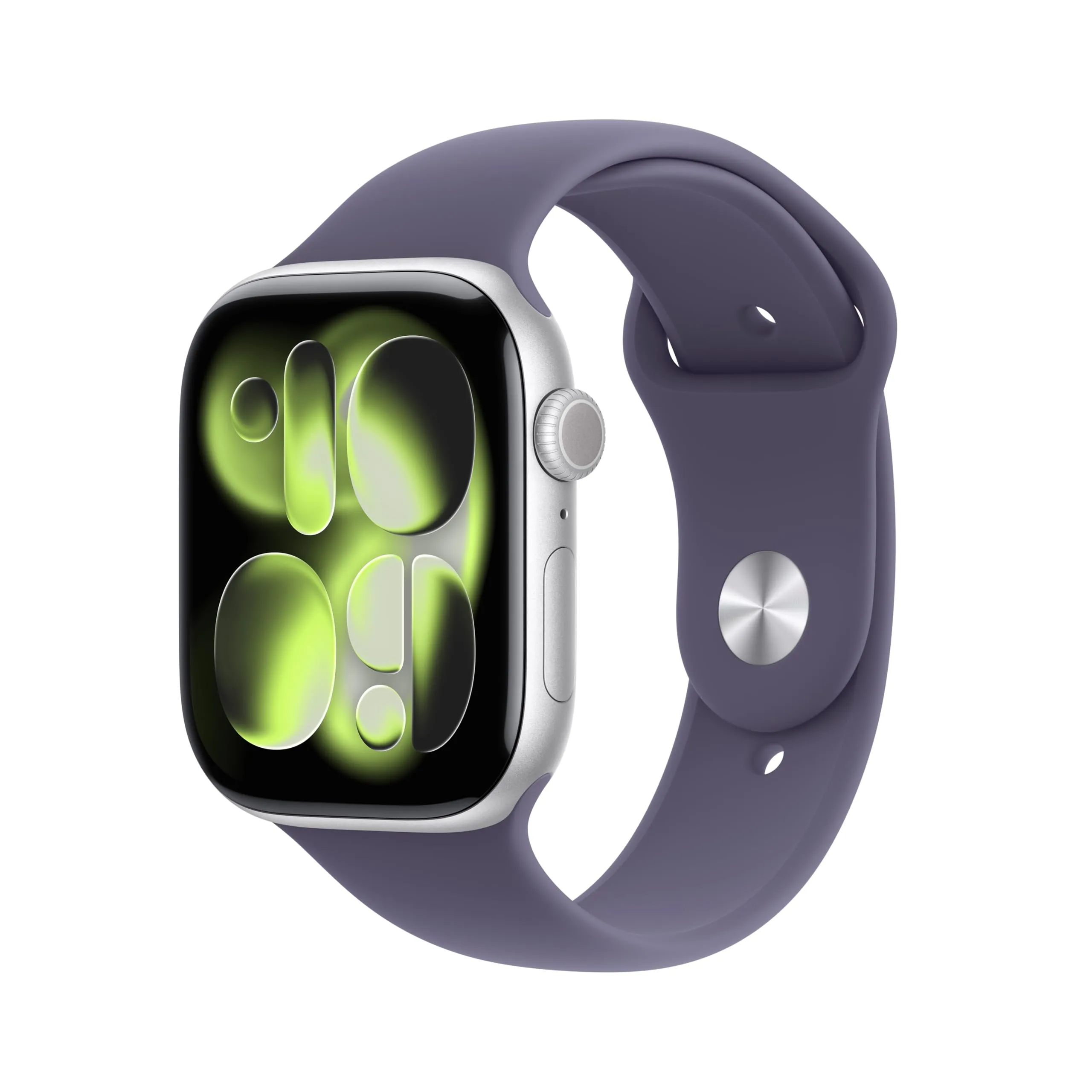 Apple Watch Series 11 GPS, Cassa 46 mm in alluminio color argento con Cinturino Sport viola nebbia - M/L