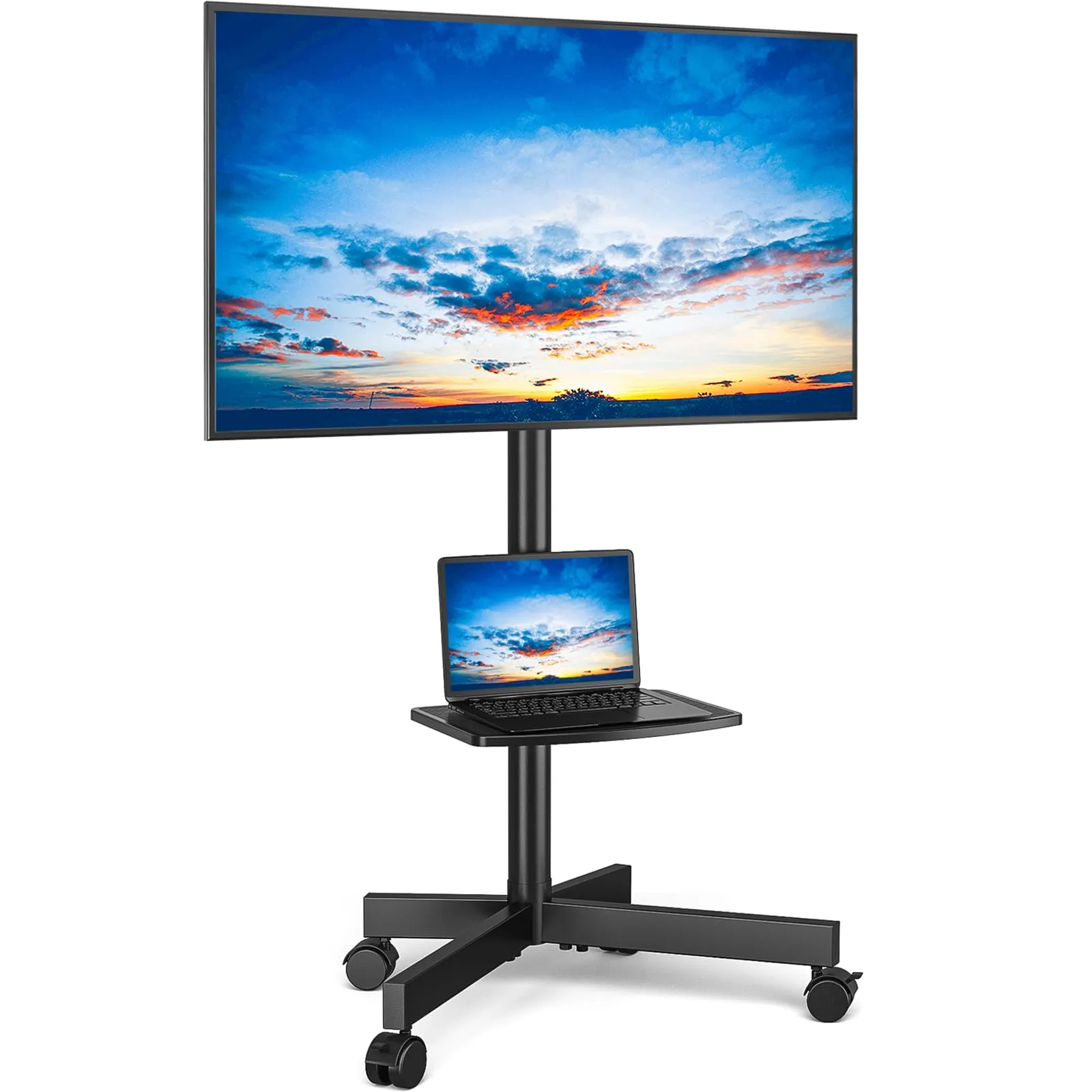 RFIVER Supporto TV da Pavimento Porta TV con Ruote Carrello per Schermi Plasma/LCD/LED 27-60 Pollici, Mobile TV con Ruote Max.40 kg, Max VESA 400 x 400 mm con Altezza Regolabile Nero