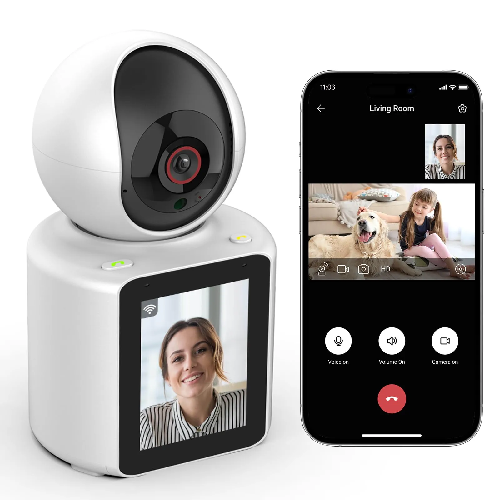 SHIWOJIA Telecamera WiFi Interno, Telecamera Monitor Anziano/Bambino con Chiamata con un Pulsante, Audio a 2 vie, 360°Ruotare, Visione Notturna, Rilevamento del Movimento