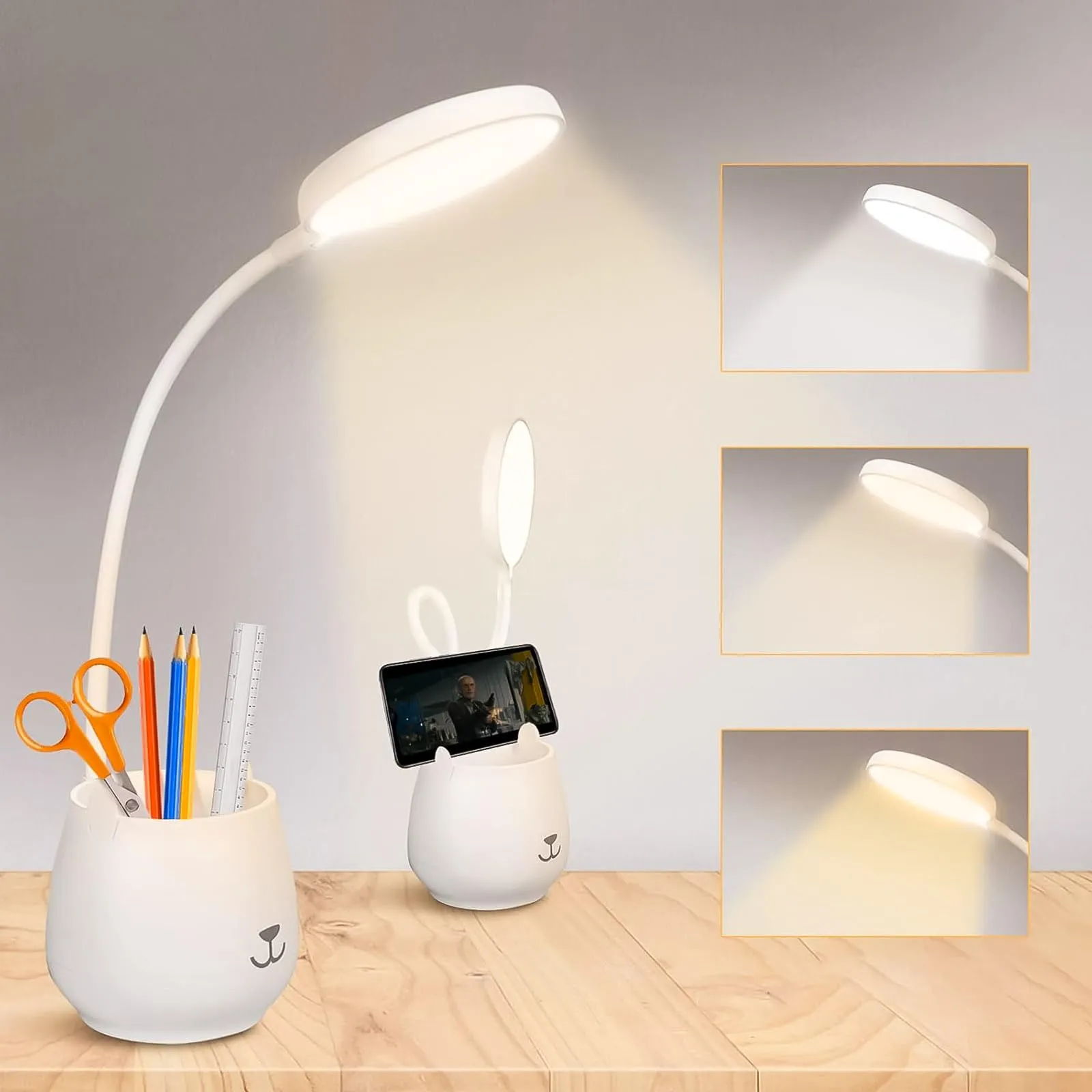 URAQT Lampada da Scrivania 24 LED, Dimmerabile per Bambini con Tocca Sensibile Controllo e 3 Modalità di Illuminazione, con Porta di Ricarica USB per Studiare e Leggere