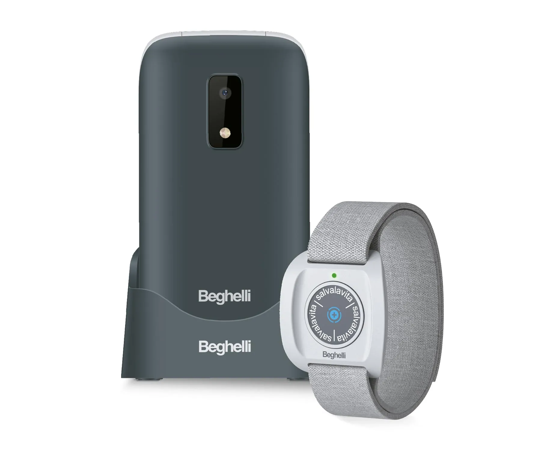 Beghelli - Kit Salvalavita Phone SLV20 Plus + Bracciale Band Telefono Anziani, gsm, SOS, Chiamata Rapida, Telesoccorso Indossabile, Ampio Display, 2.8 Pollici, Nero
