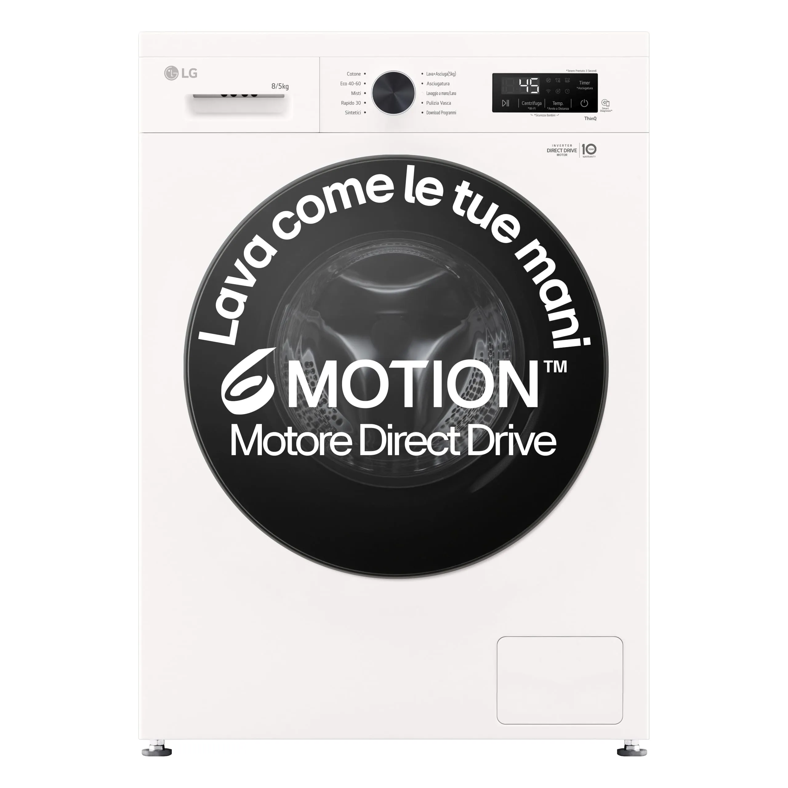 LG W4NX1085NWB Lavasciuga 8/5kg Serie X1, Lavatrice e Asciugatrice Insieme Classe A/E, 1400 Giri, Wi-Fi, Top Rimovibile, Vapore Allergy Care, Tecnologia 6 Motion Direct Drive, Bianca