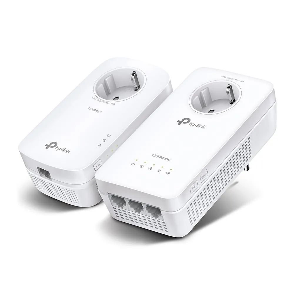 Tp-Link Tl-Wpa8631P Kit Powerline Wifi, Av1300 Mbps Su Powerline, Ac1200 Mbps Su Wifi Dual Band, 3 Porte Gigabit, Plug And Play, AV1300 Wi-Fi AC1200 con presa, Bianco